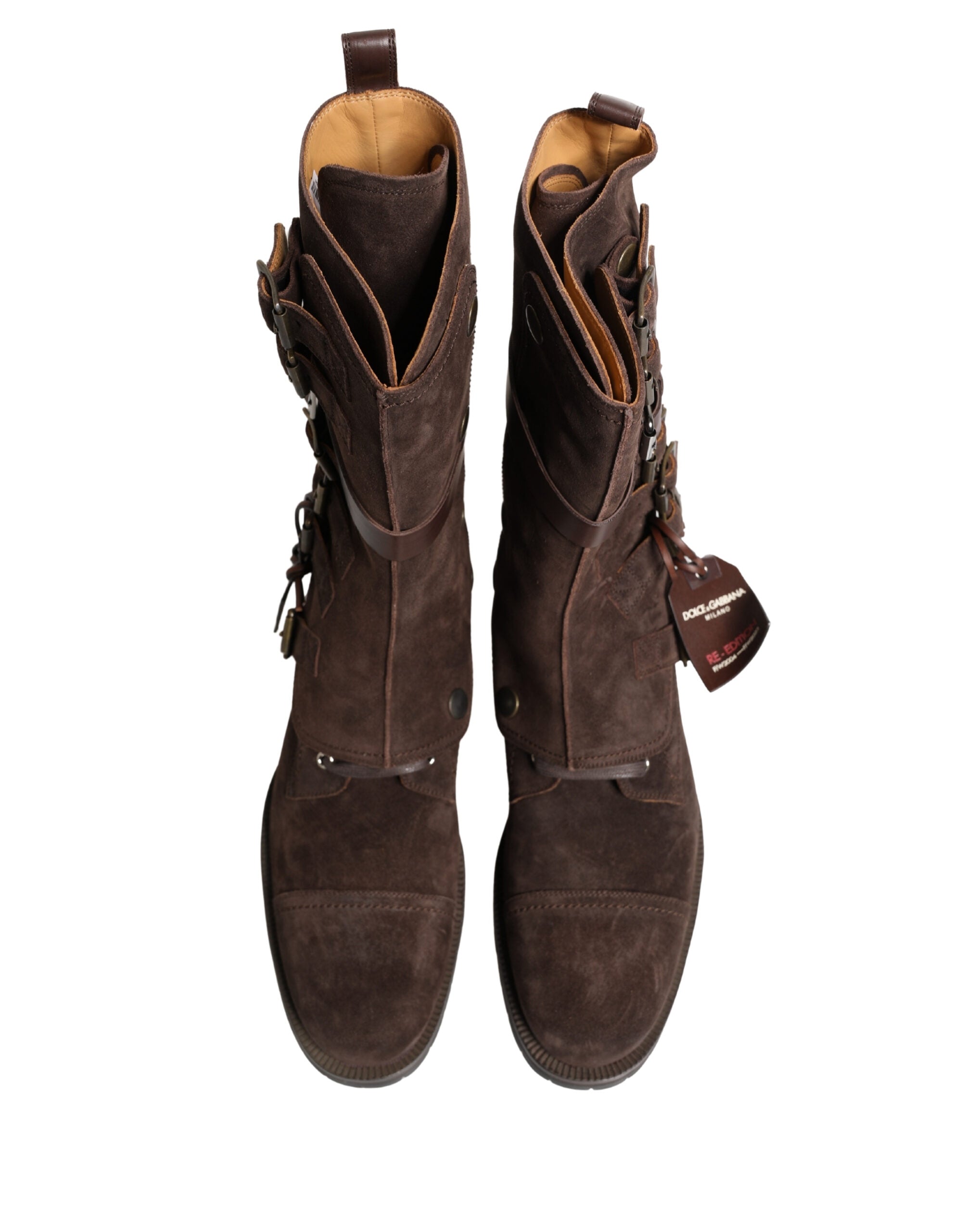 Brown Suede Leather Combat Ankle Boots Shoes - ventzia