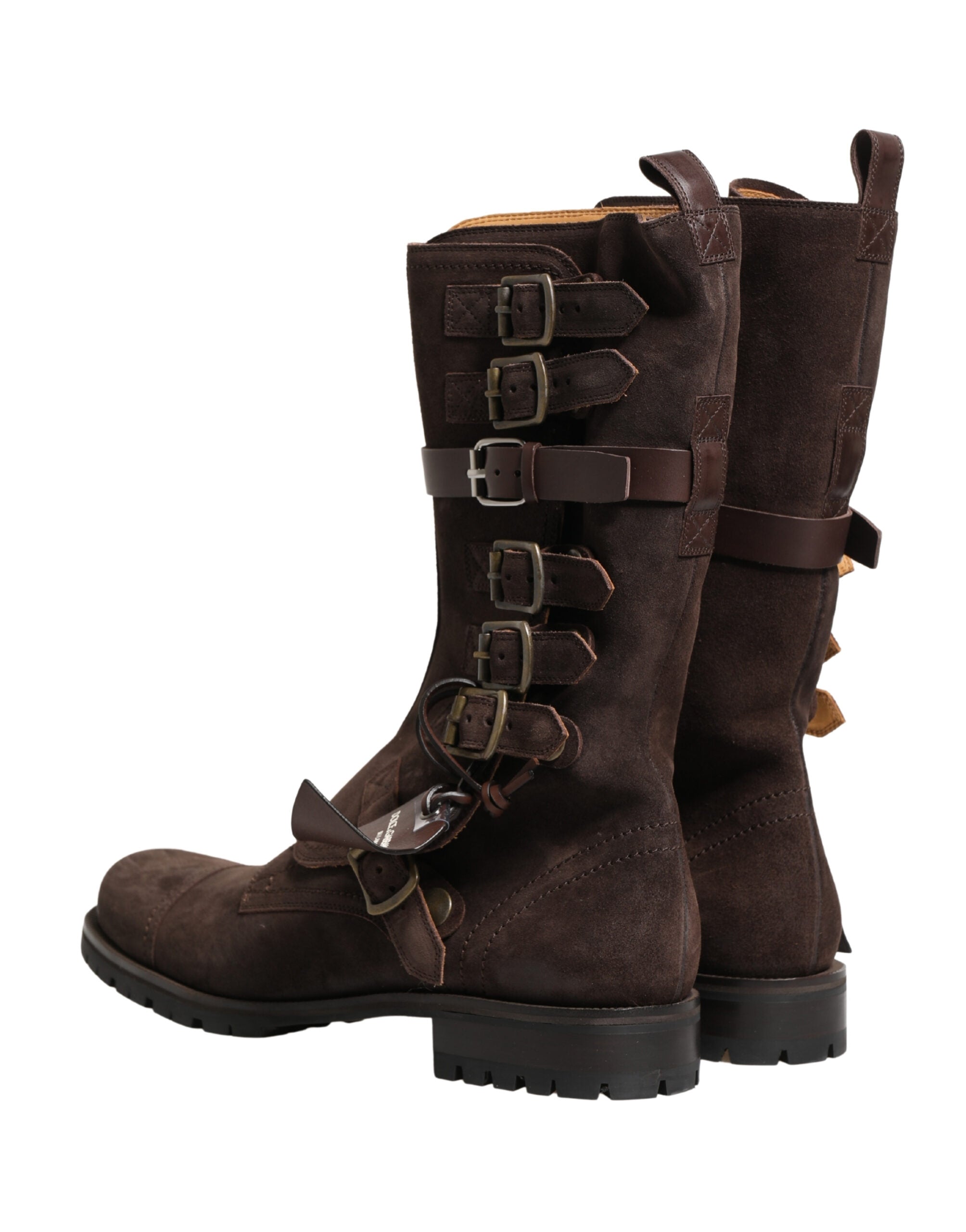 Brown Suede Leather Combat Ankle Boots Shoes - ventzia