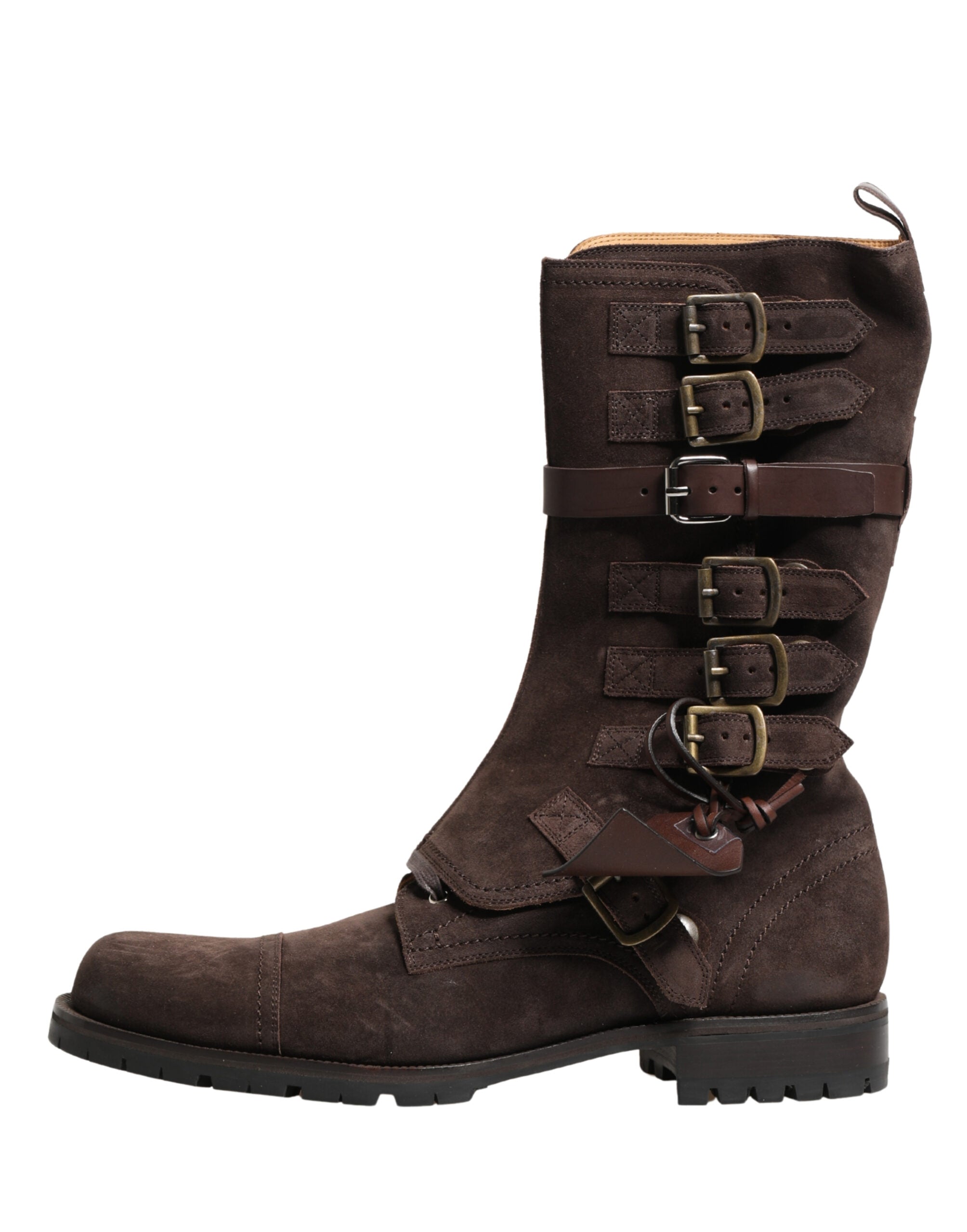 Brown Suede Leather Combat Ankle Boots Shoes - ventzia