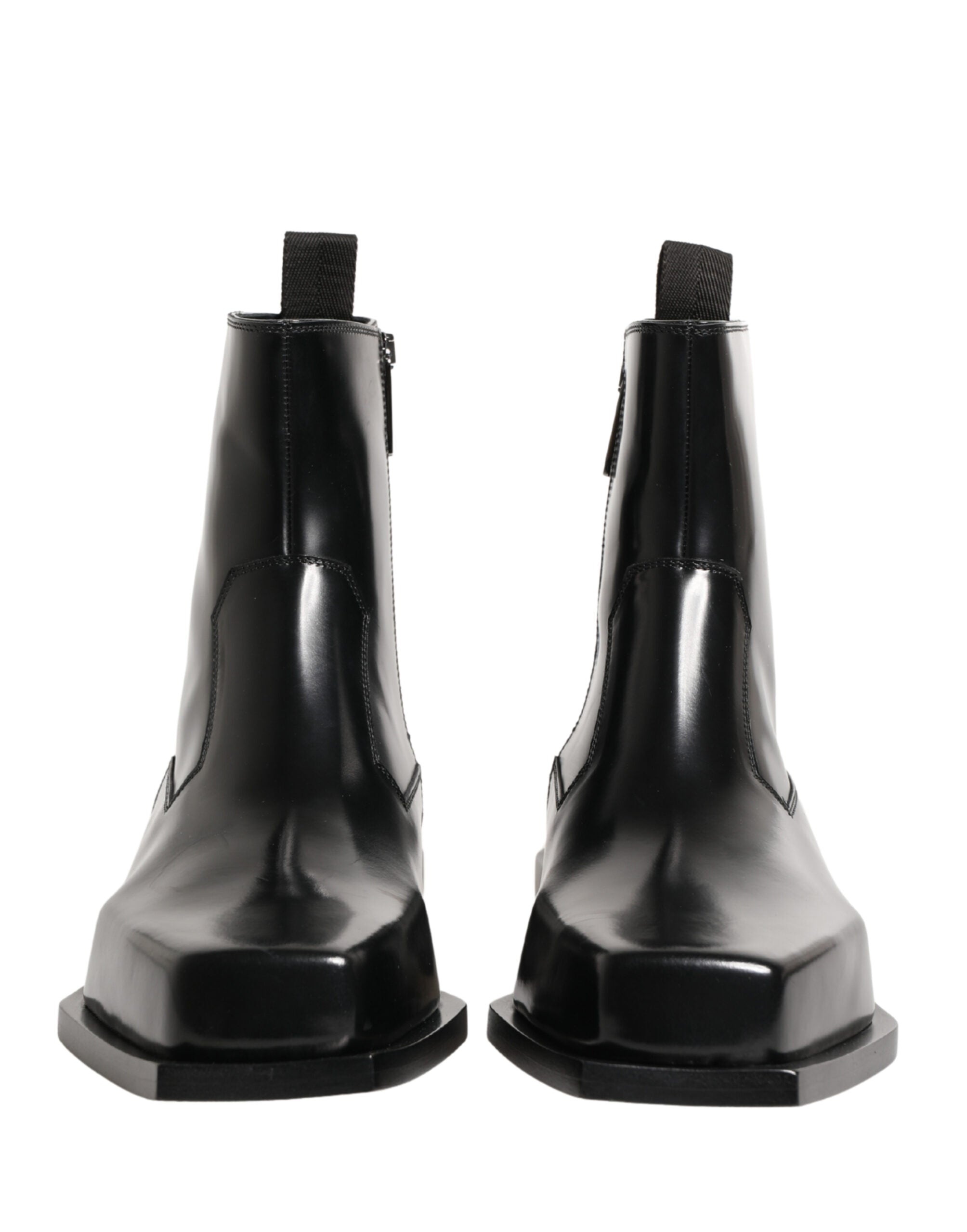 Black Leather Zip Closure Ankle Boots Shoes - ventzia