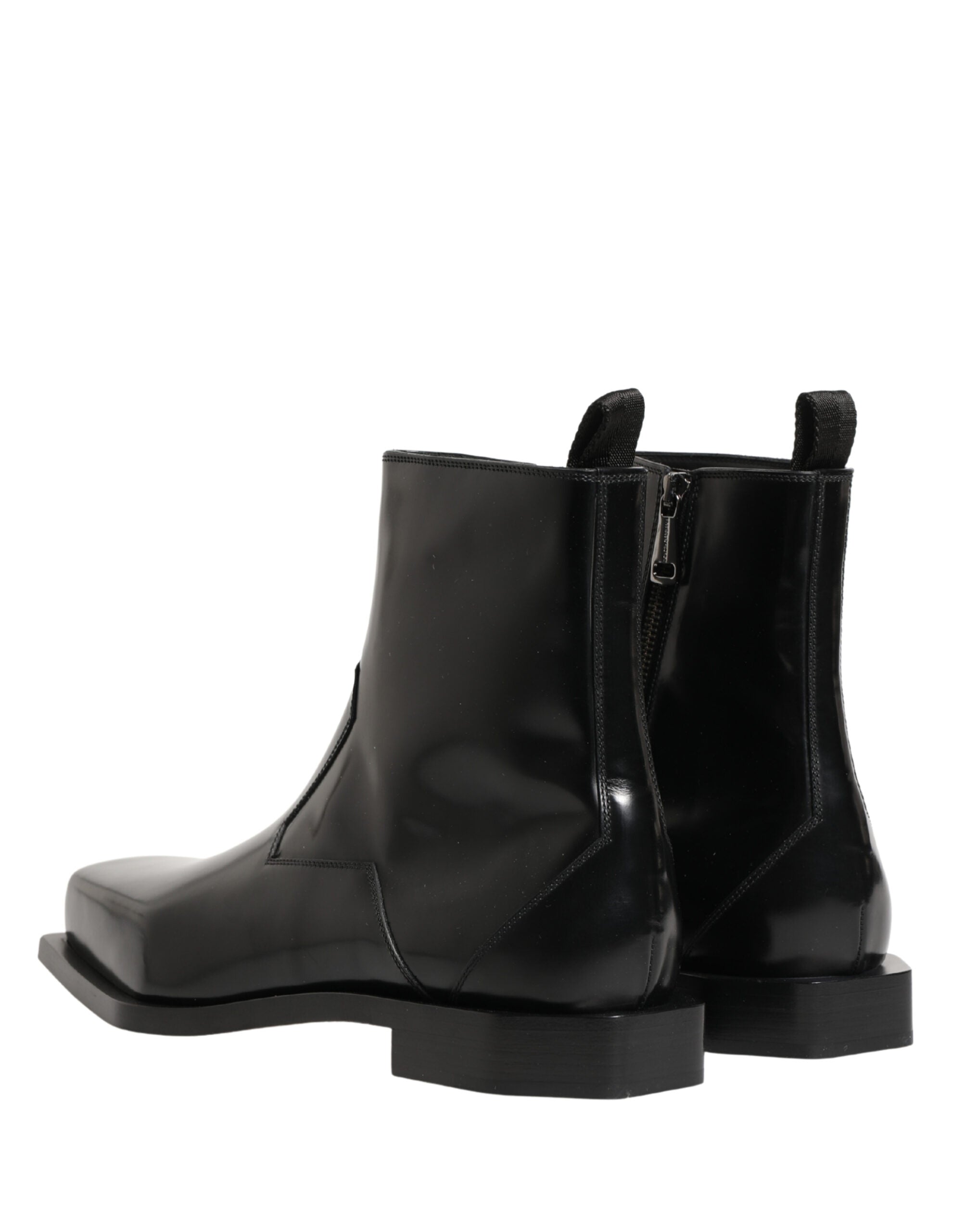Black Leather Zip Closure Ankle Boots Shoes - ventzia