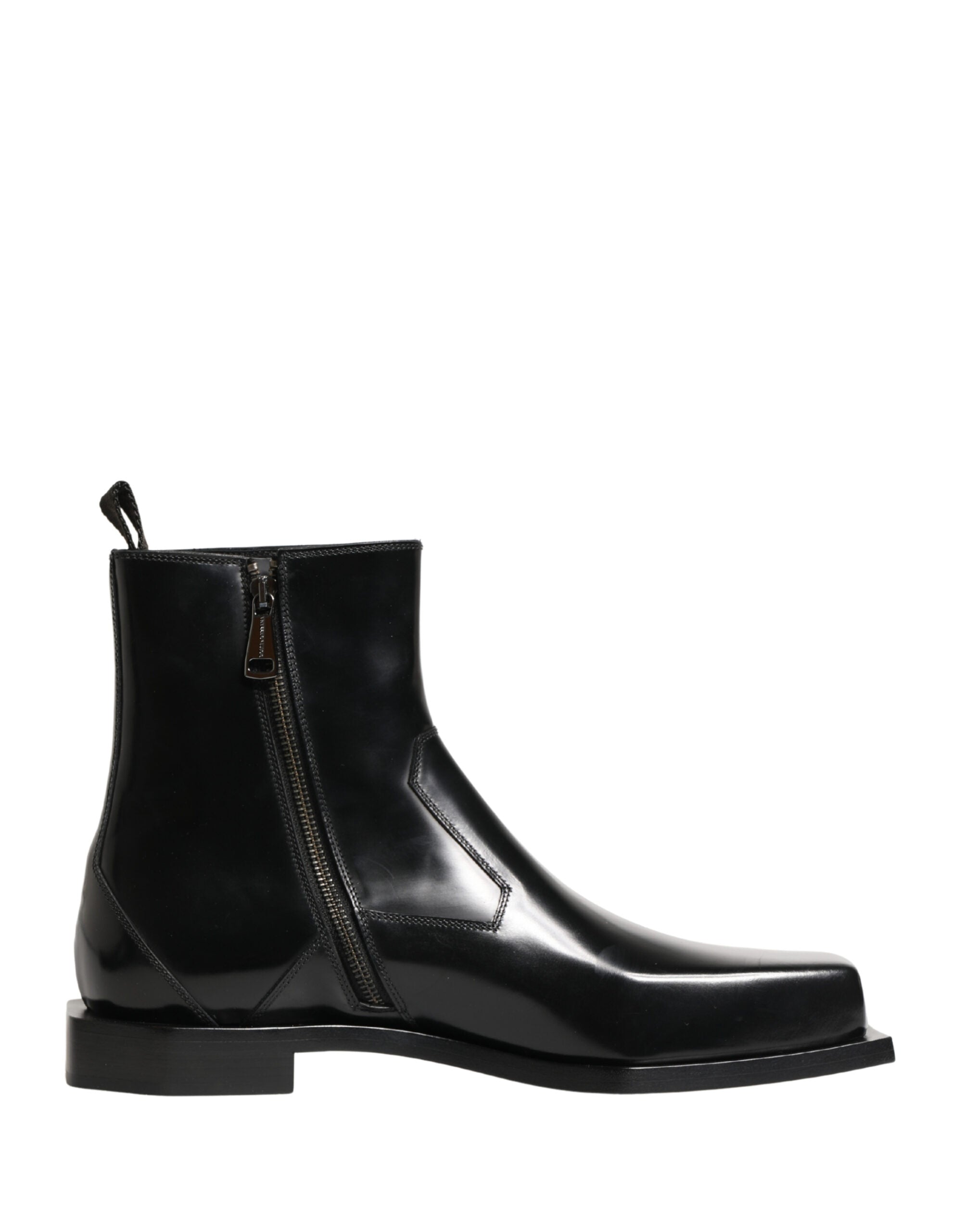 Black Leather Zip Closure Ankle Boots Shoes - ventzia