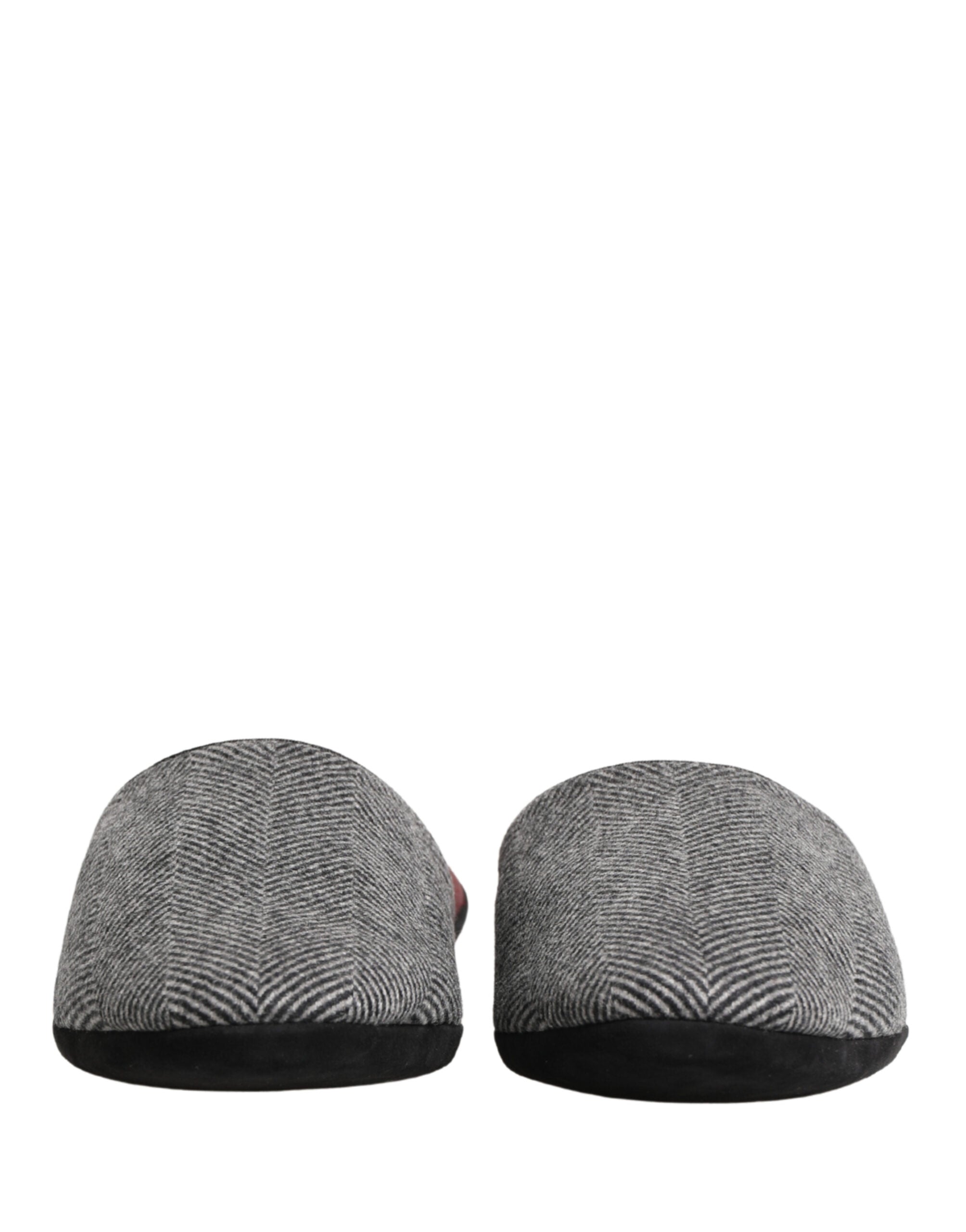 Grey Herringbone Cashmere Red Slippers Shoes - ventzia