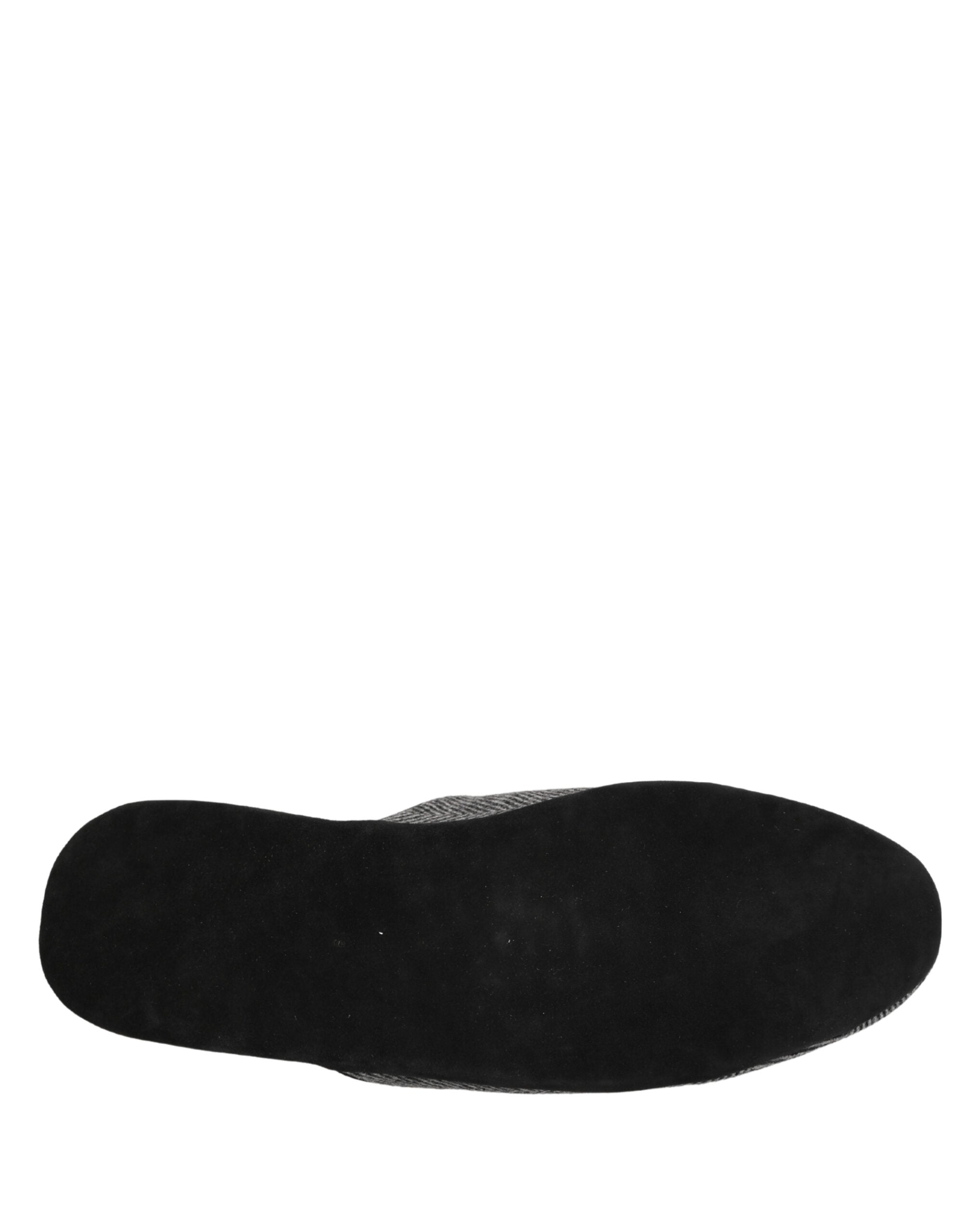Grey Herringbone Cashmere Red Slippers Shoes - ventzia