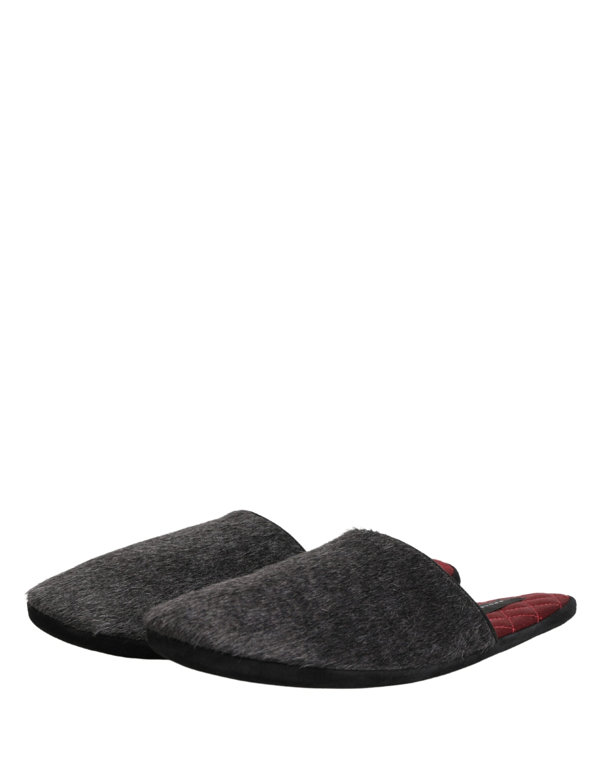 Dark Grey Charcoal Wool Red Slippers Shoes - ventzia