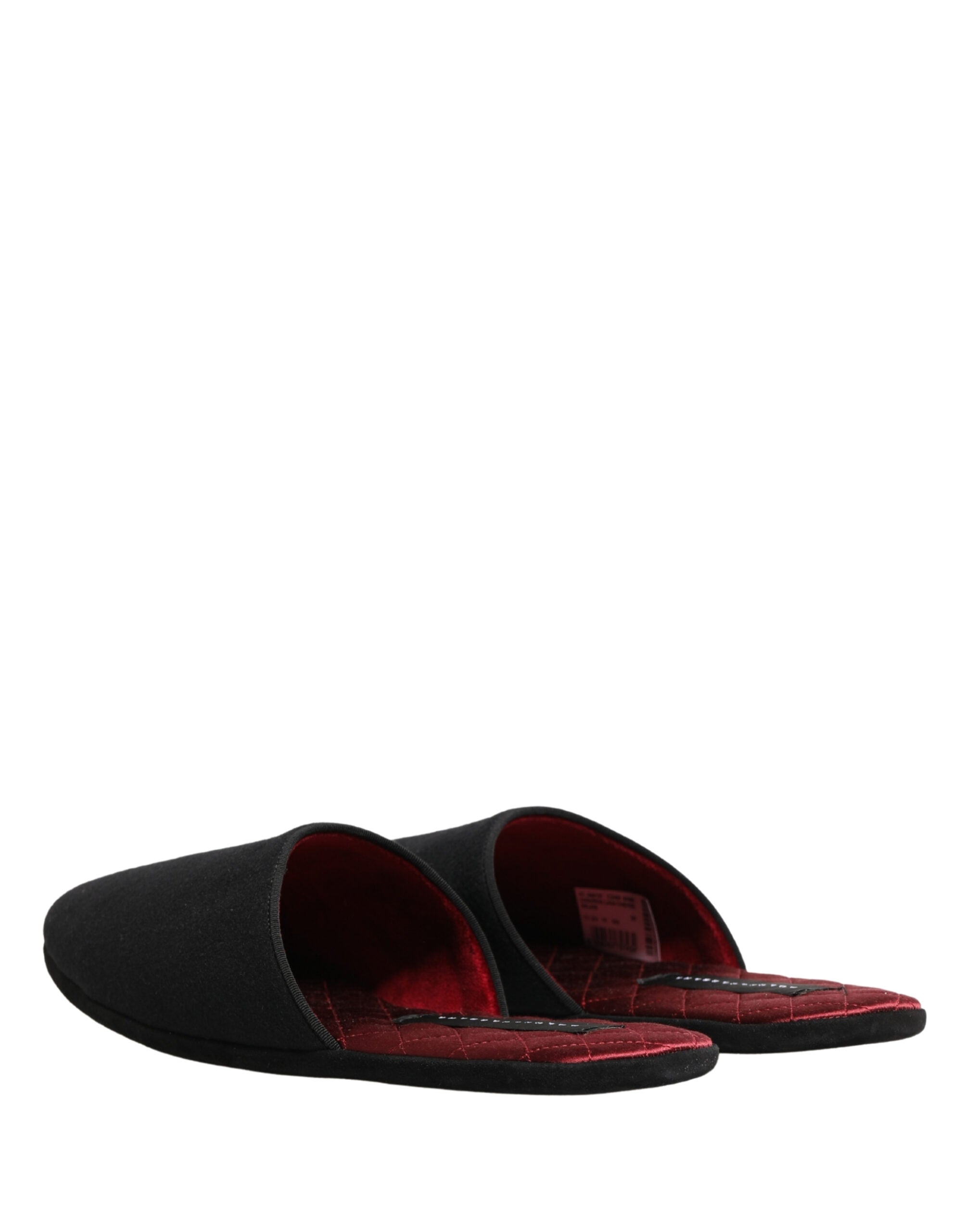 Black Wool Cashmere Red Quilted Slippers Shoes - ventzia