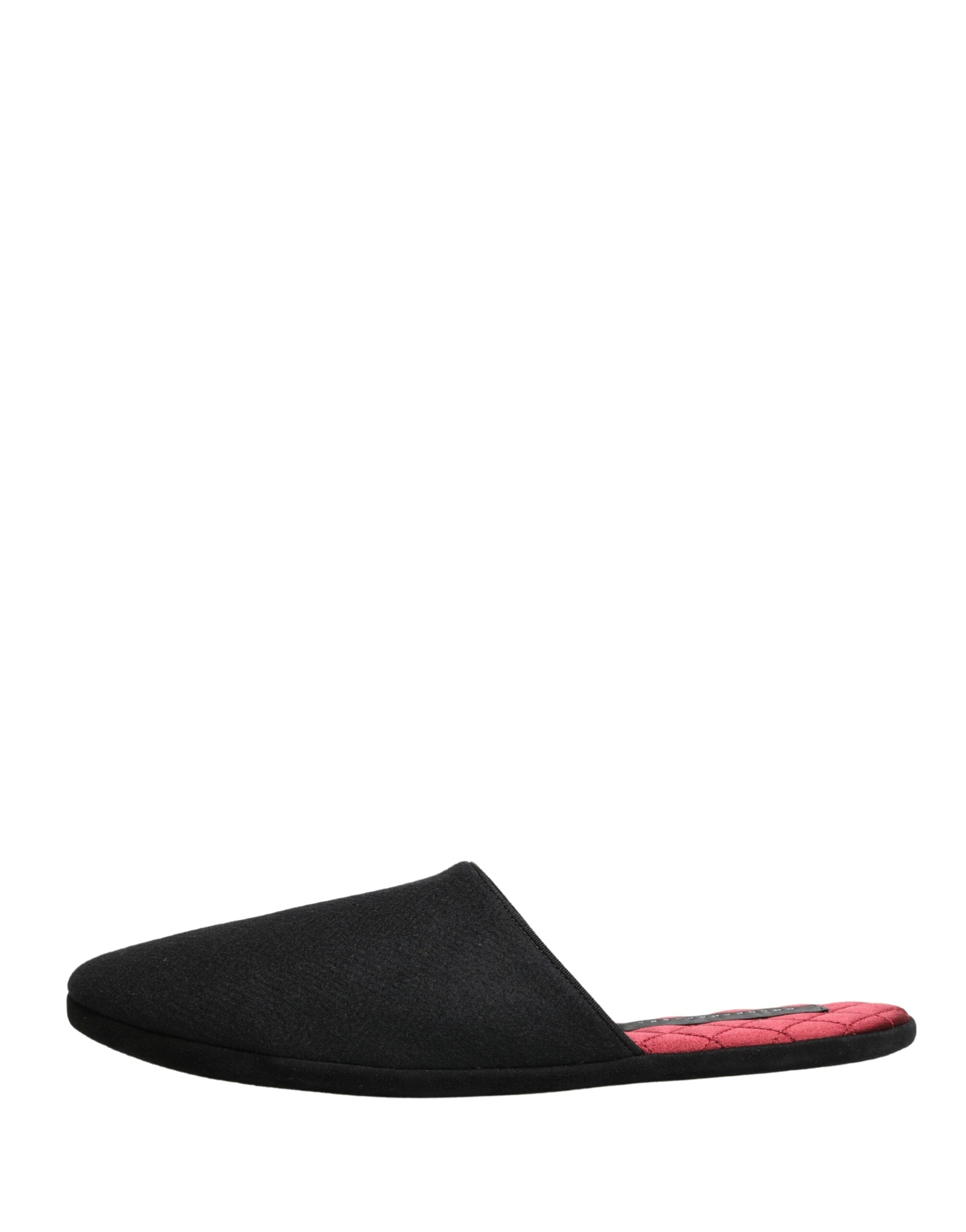 Black Wool Cashmere Red Quilted Slippers Shoes - ventzia