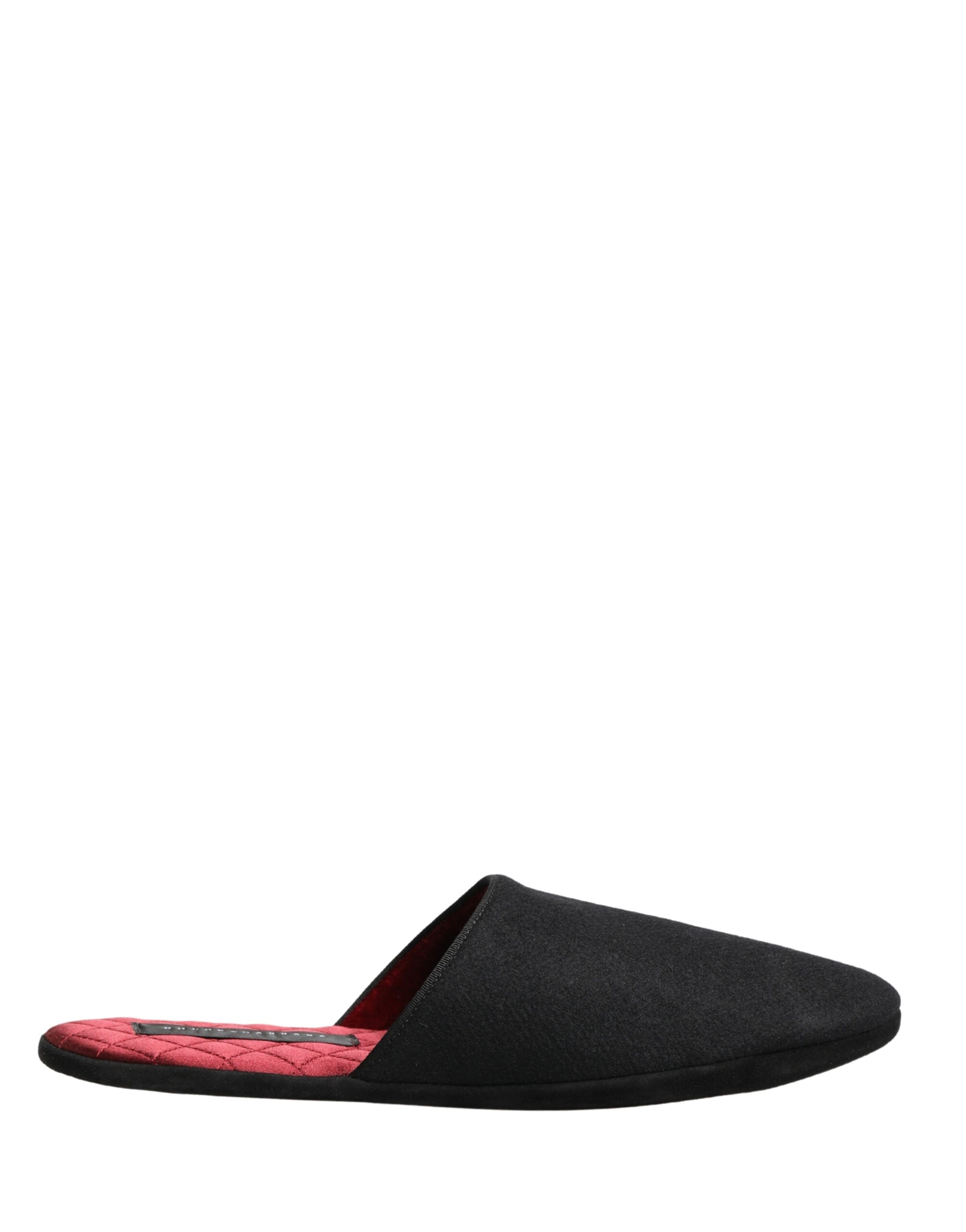 Black Wool Cashmere Red Quilted Slippers Shoes - ventzia