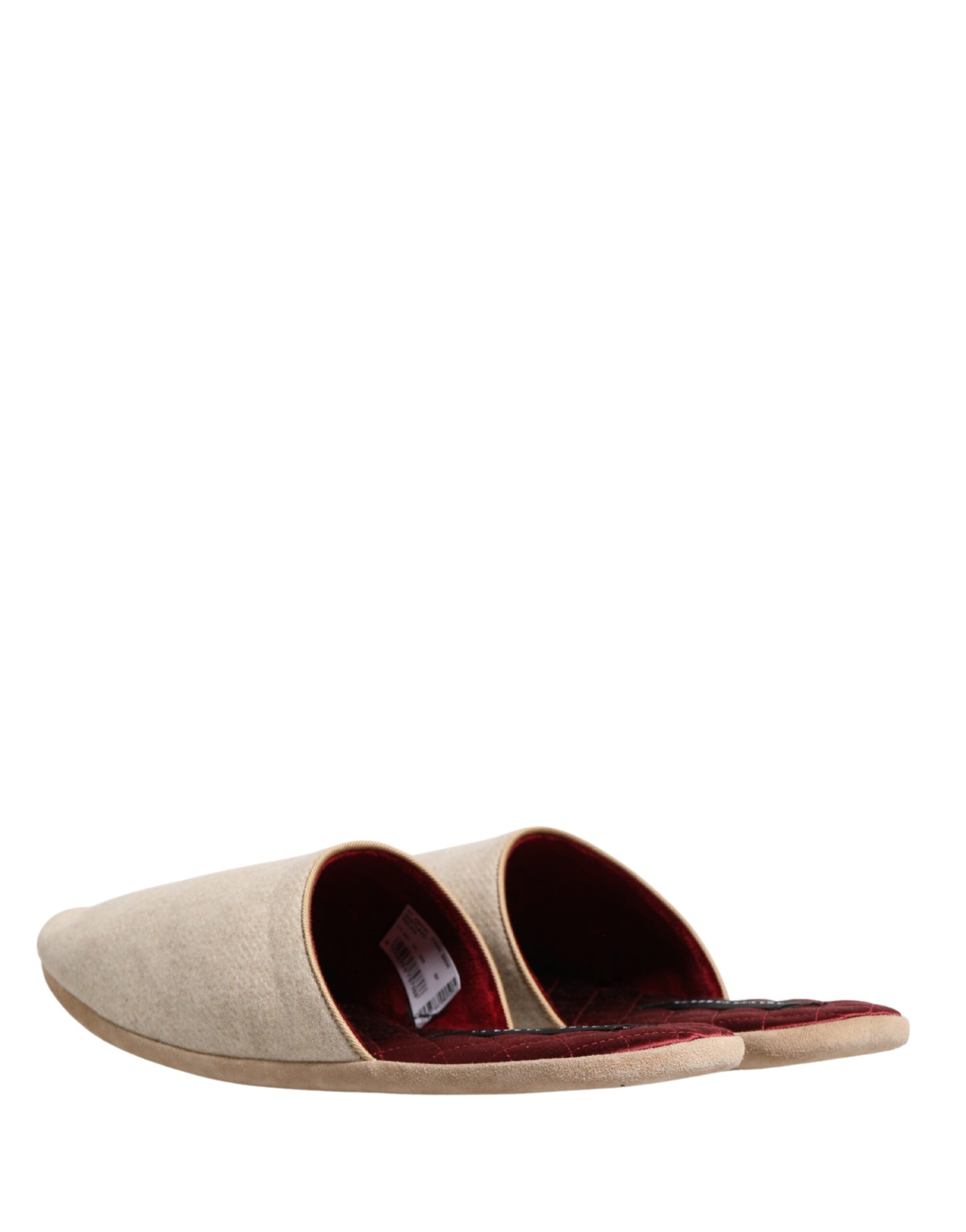 Beige Shetland Wool Red Quilted Slippers Shoes - ventzia