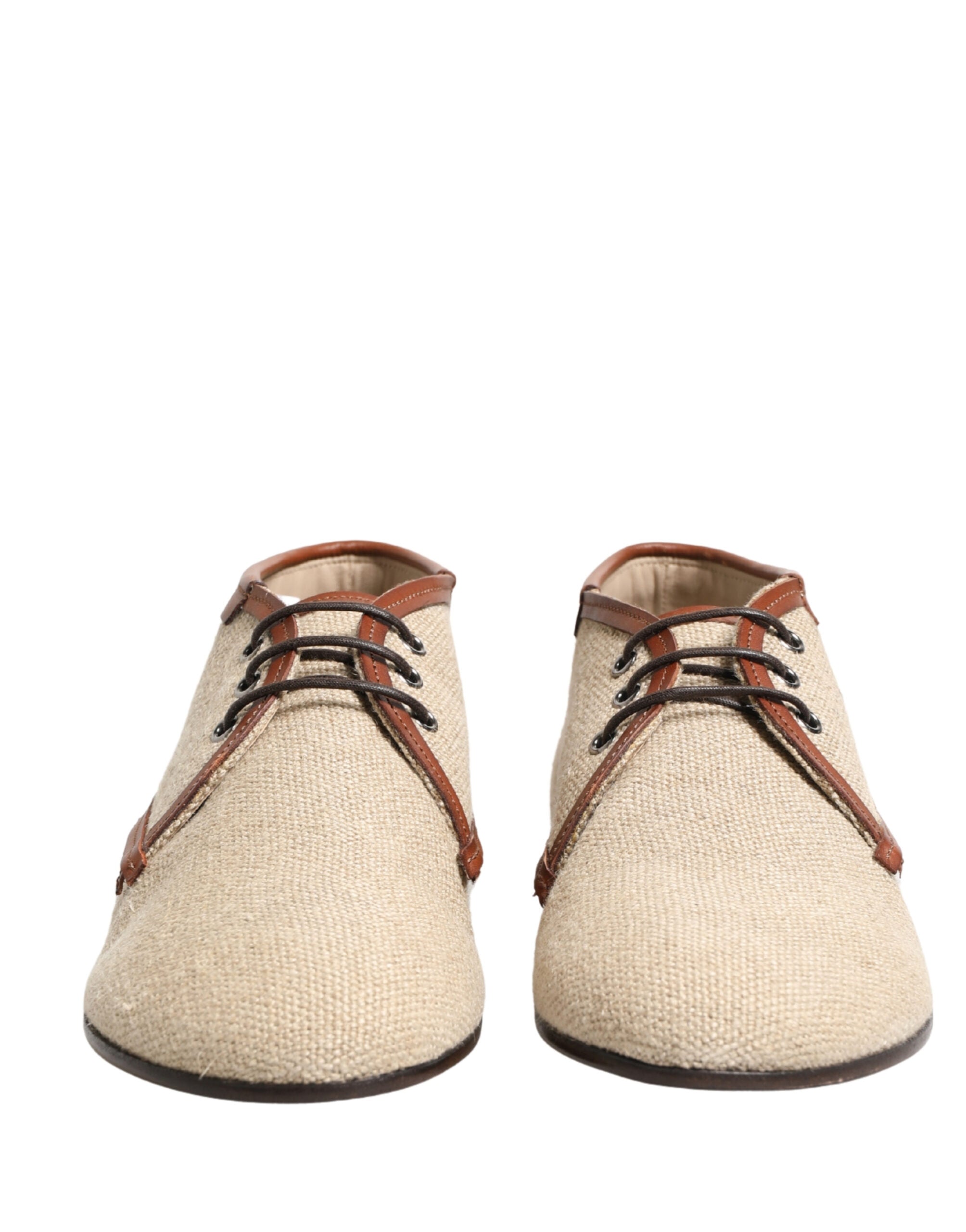 Beige Canvas Lace-Up Men Dress Derby Shoes - ventzia