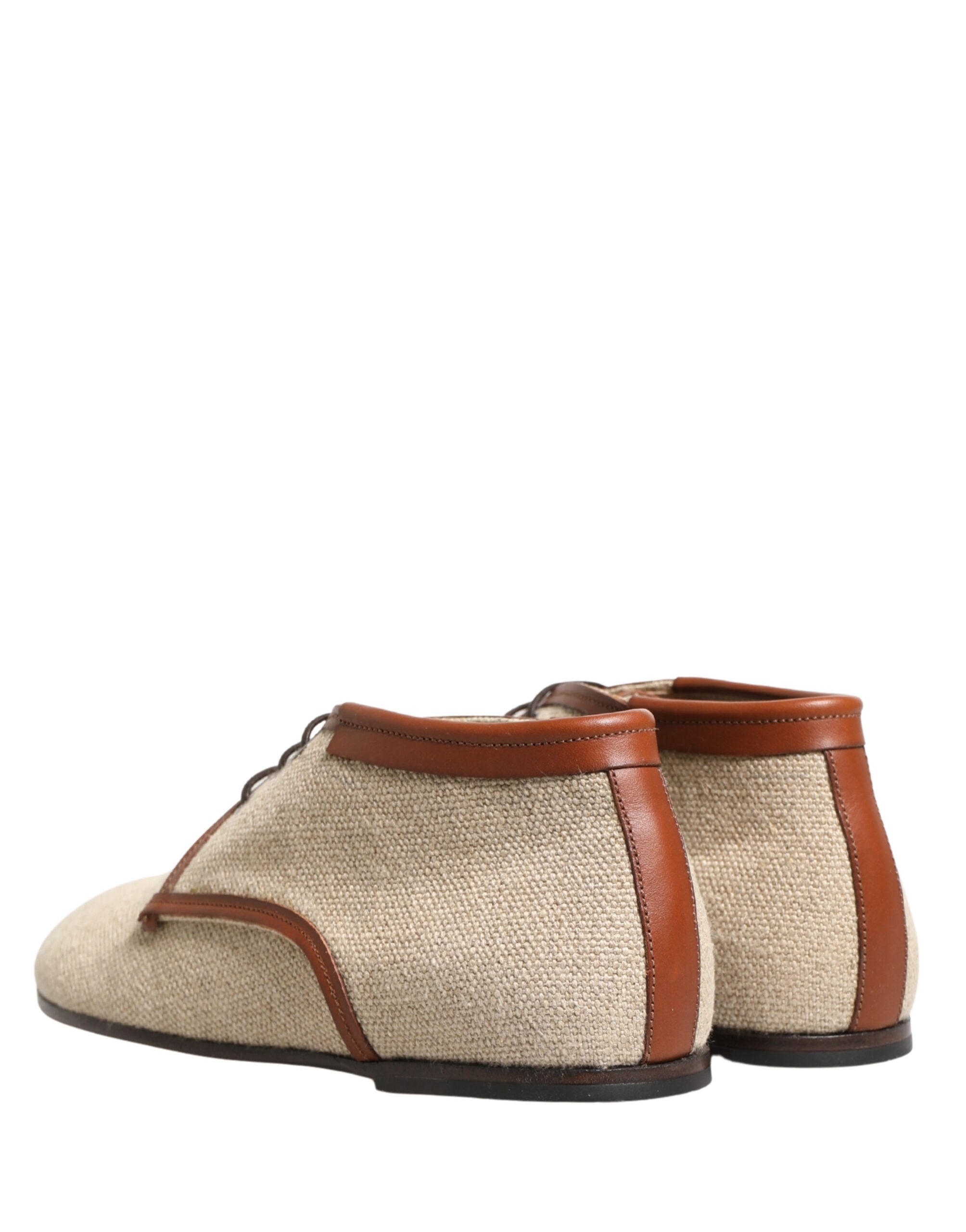 Beige Canvas Lace-Up Men Dress Derby Shoes - ventzia
