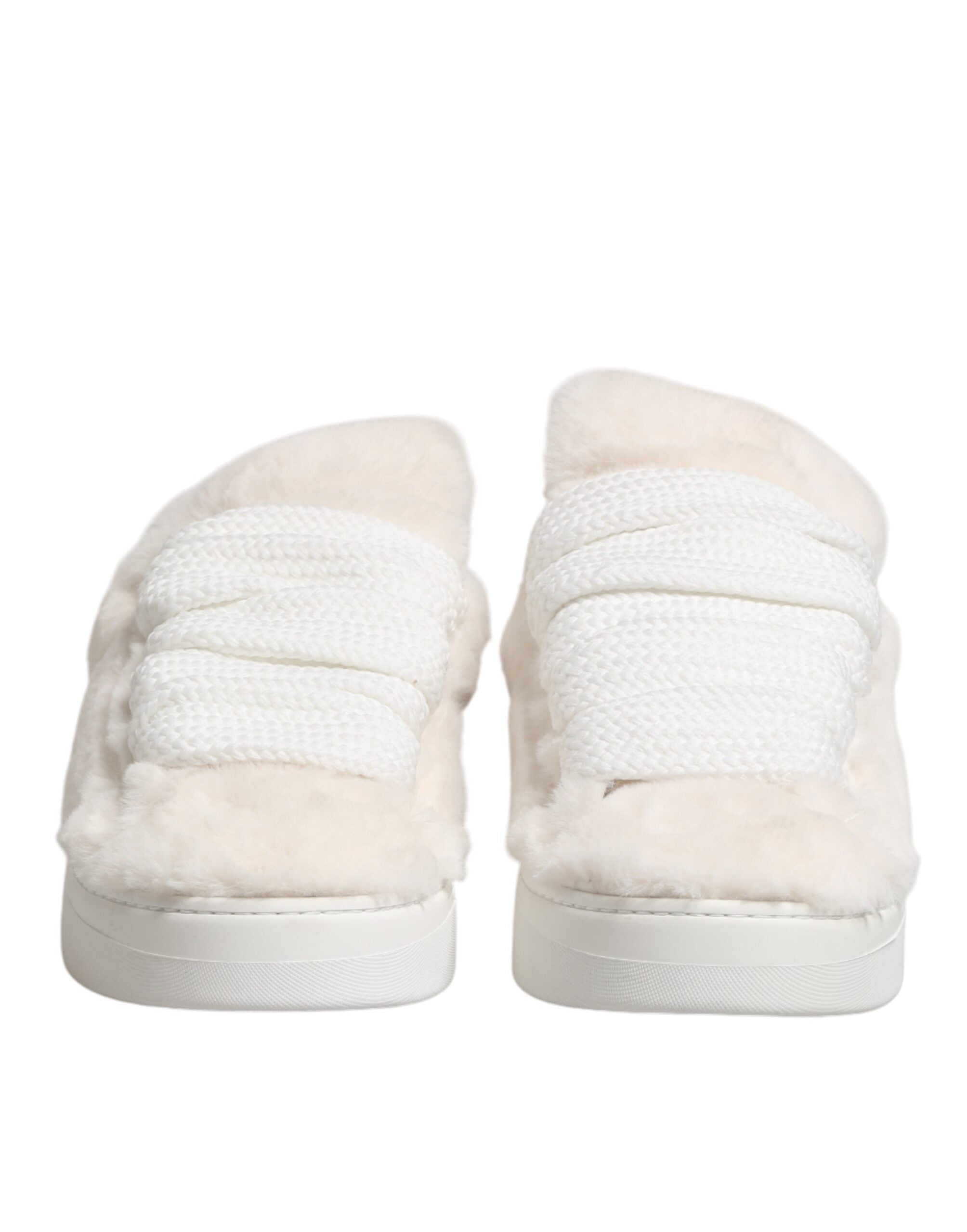 White Shearling Fur Bianco Low Top Sneakers Shoes - ventzia