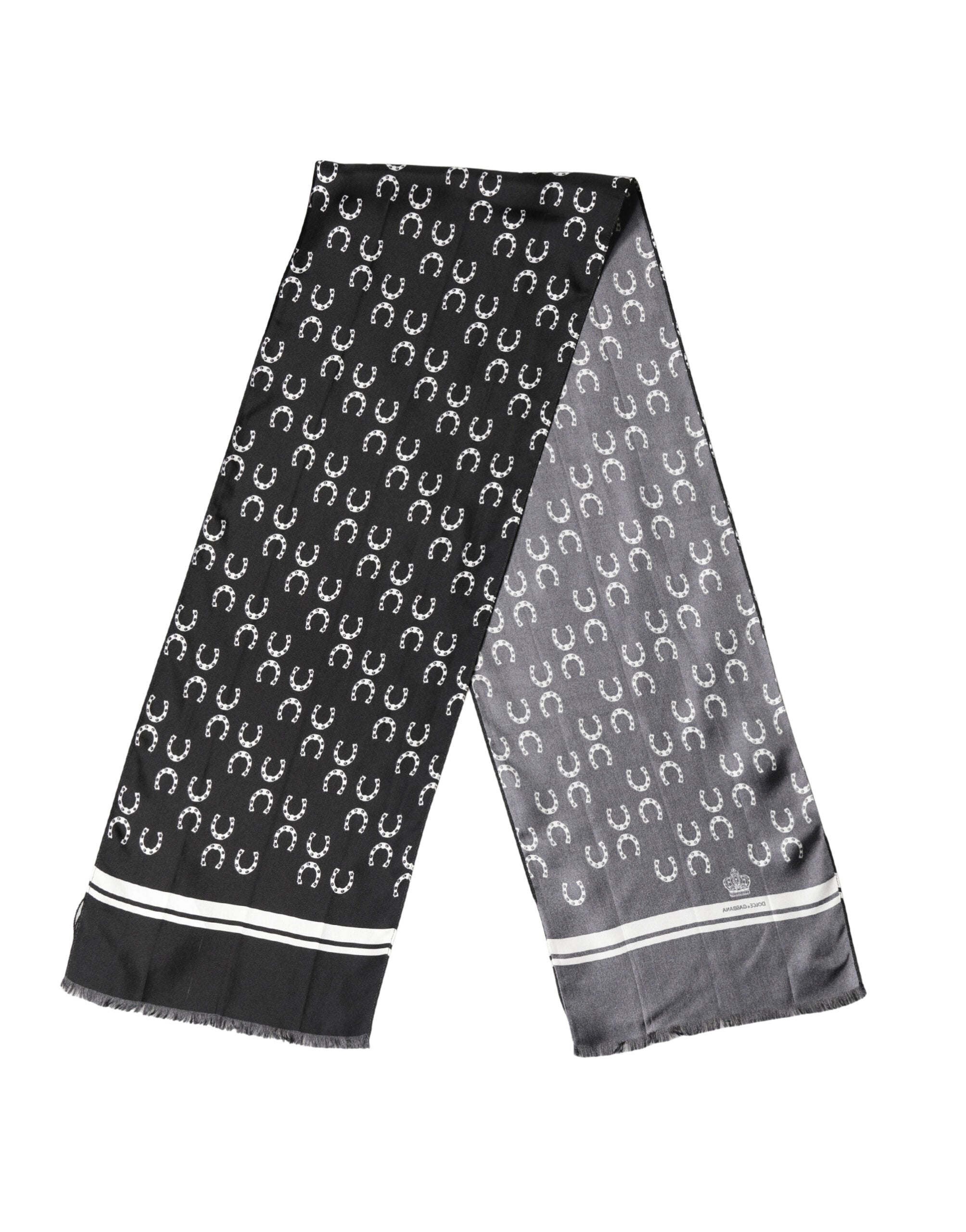 Black Horseshoe Silk Neck Foulard 136cm x 23cm Men Scarf - ventzia