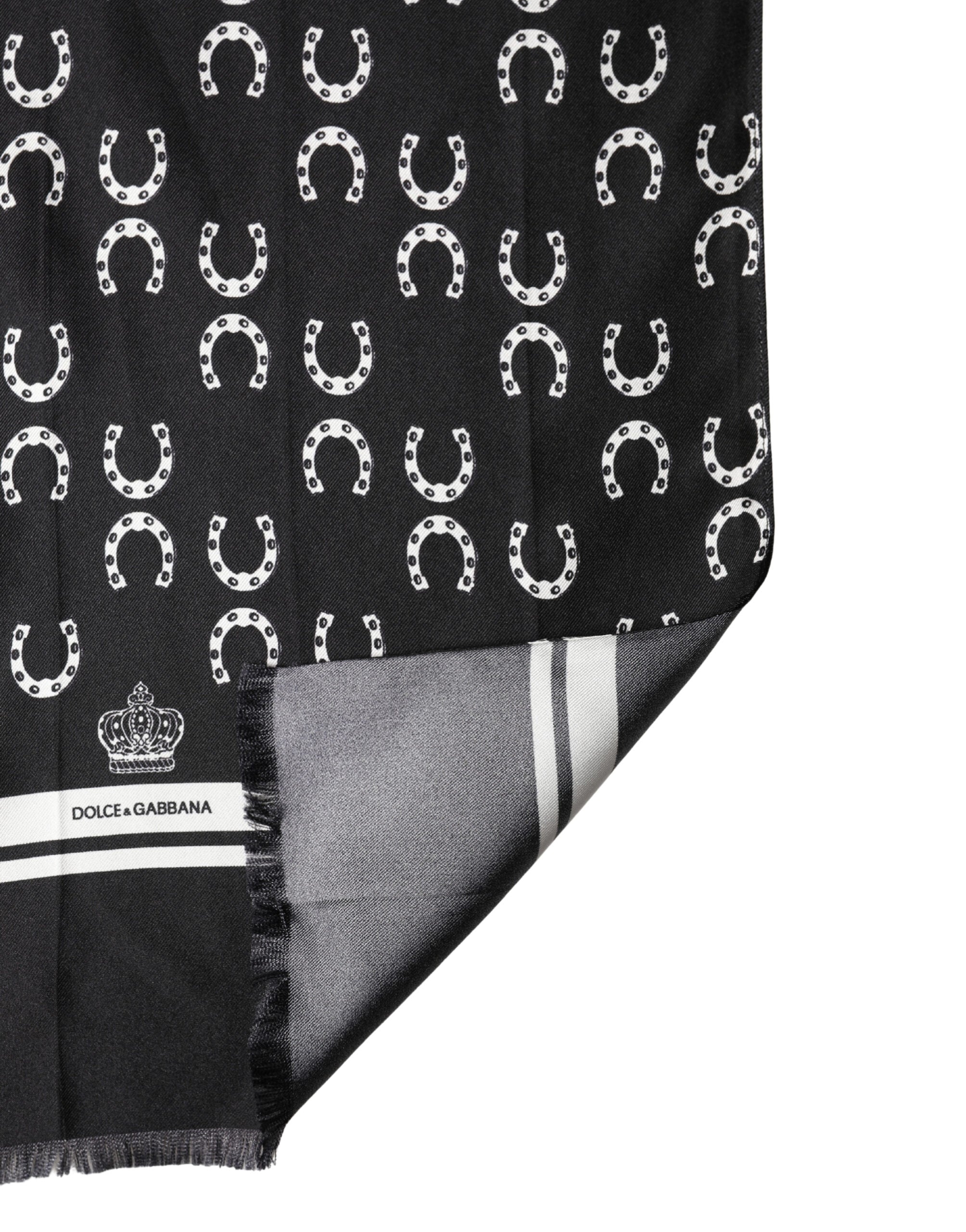 Black Horseshoe Silk Neck Foulard 136cm x 23cm Men Scarf - ventzia