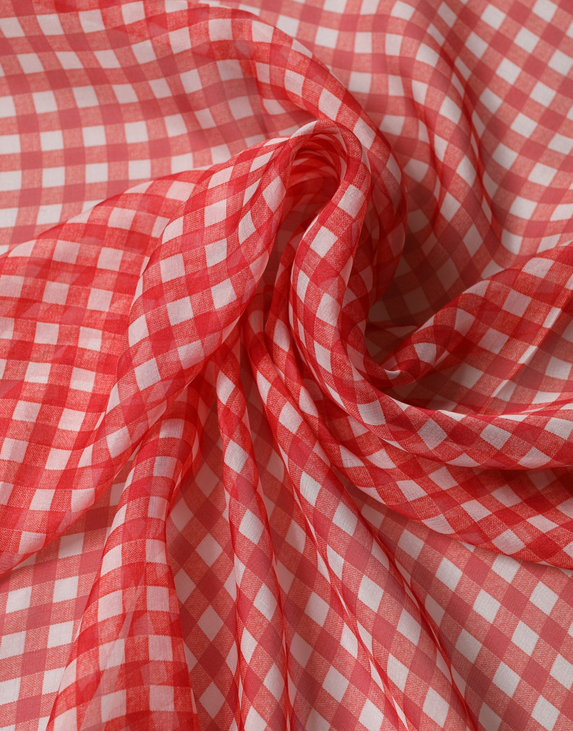 White Red Check Silk Wrap Foulard 140cm x 136cm Scarf - ventzia
