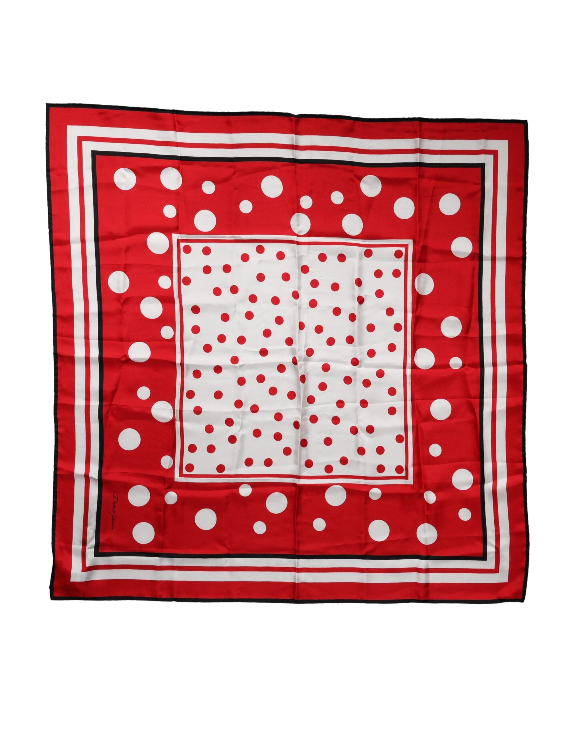 Red White Polka Dot Square Foulard 90cm x 88cm Scarf - ventzia