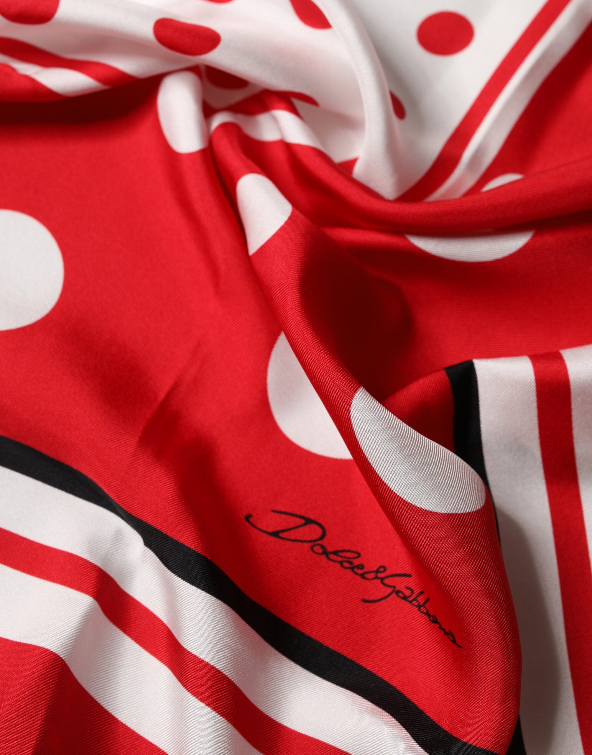 Red White Polka Dot Square Foulard 90cm x 88cm Scarf - ventzia