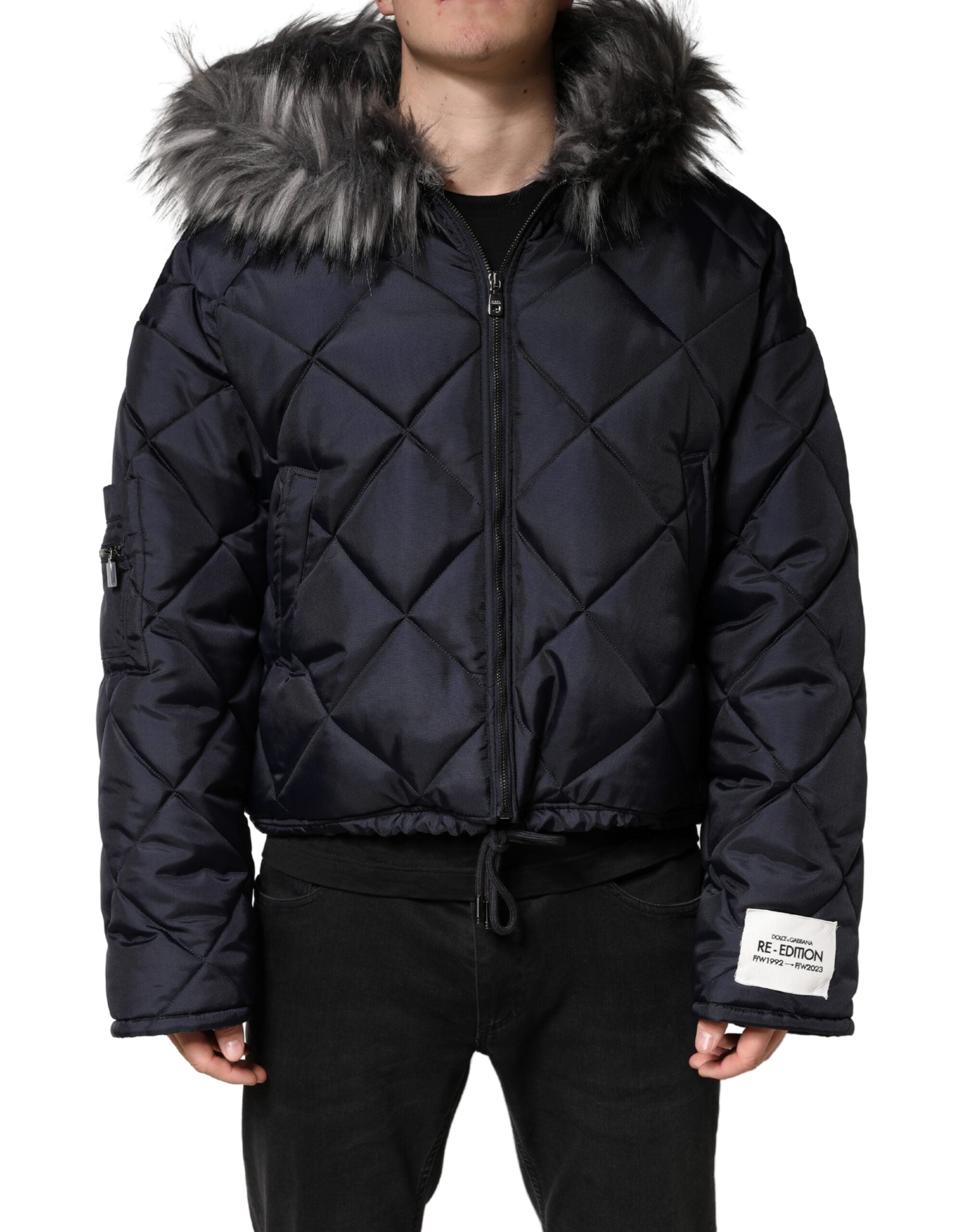 Black Quilted Fur Shearling Hooded Jacket - ventzia