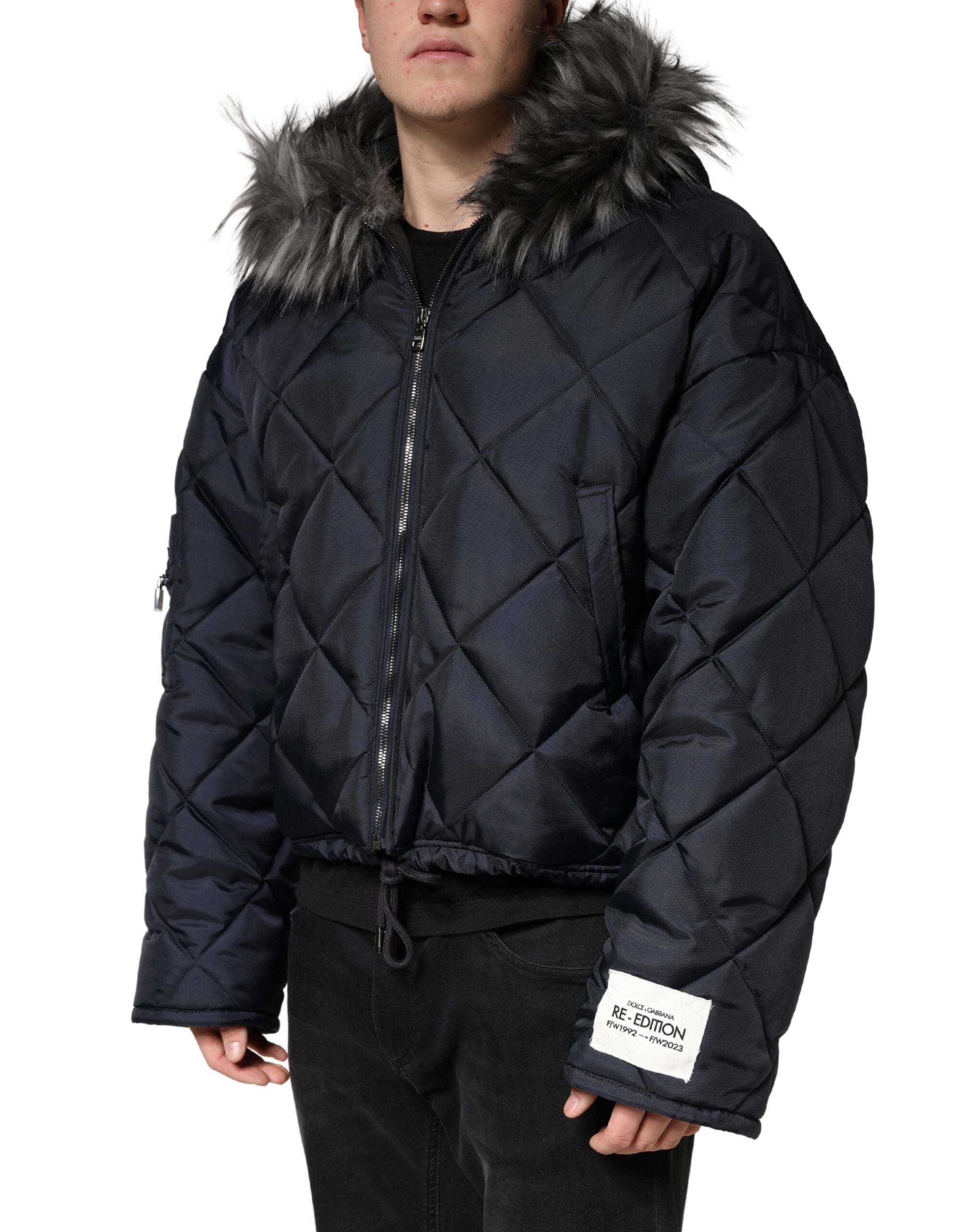 Black Quilted Fur Shearling Hooded Jacket - ventzia