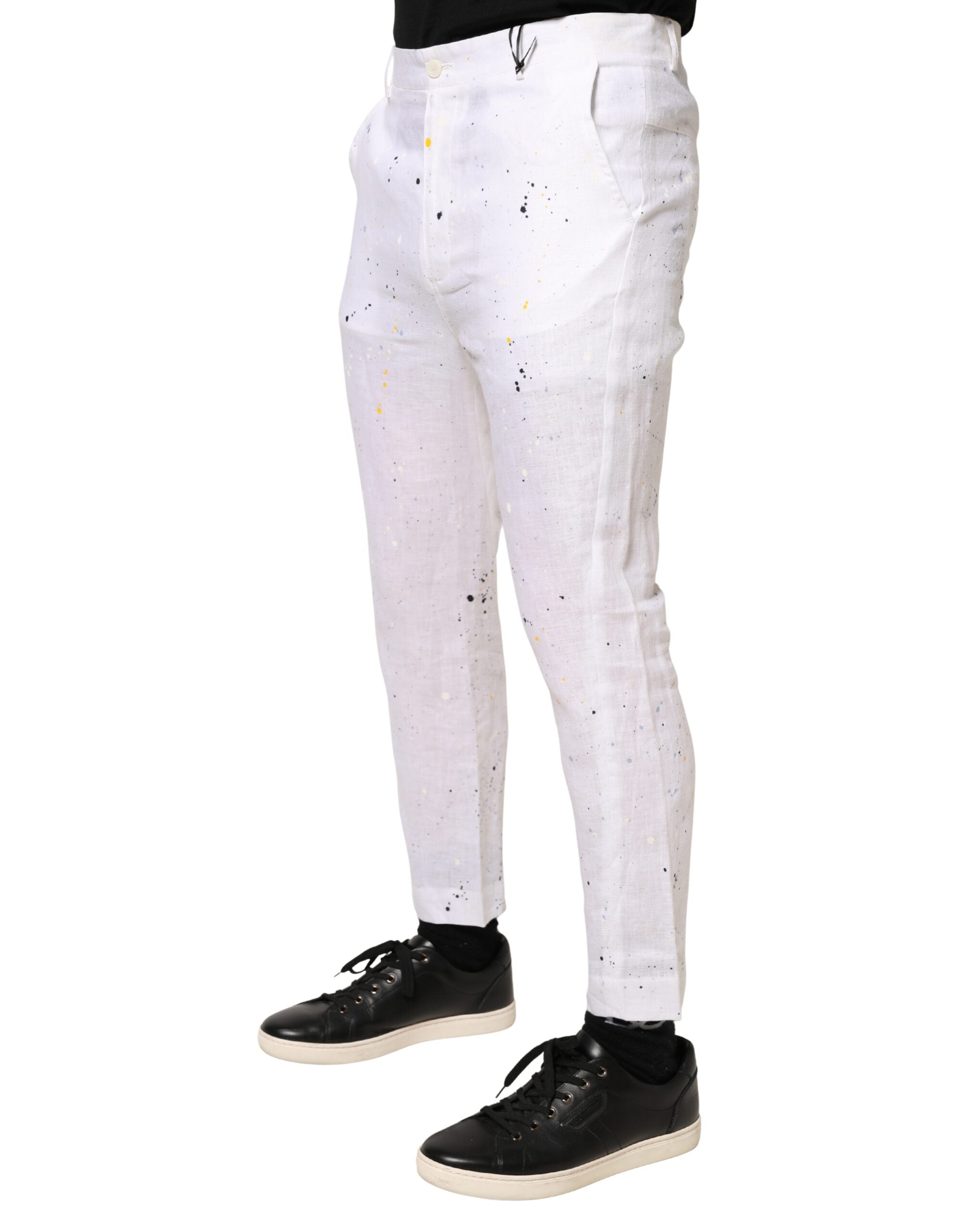 White Paint Print SkinnyFit Trouser Pants - ventzia