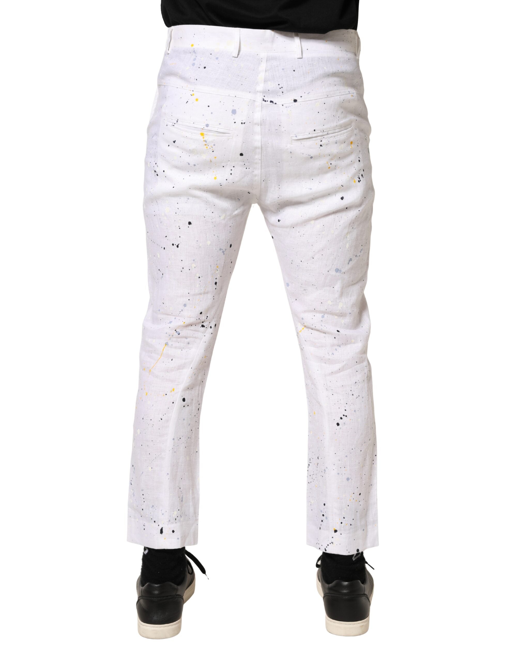 White Paint Print SkinnyFit Trouser Pants - ventzia