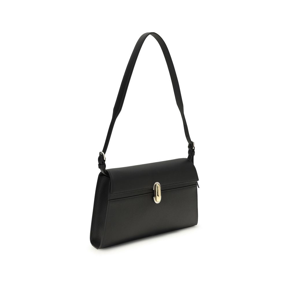 Black Calf Leather Bos Taurus Shoulder Bag - ventzia