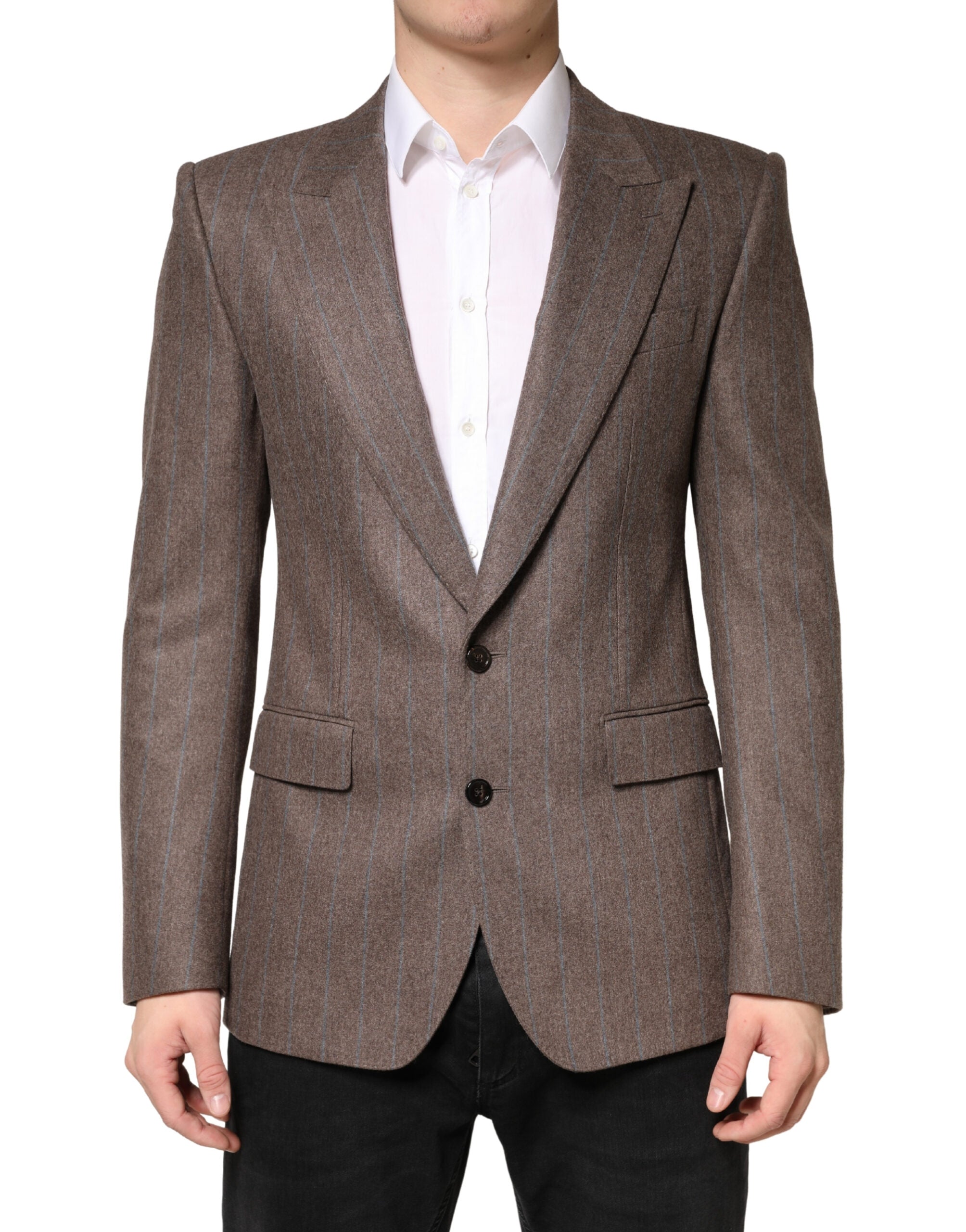Brown Stripes Single Breasted Blazer - ventzia