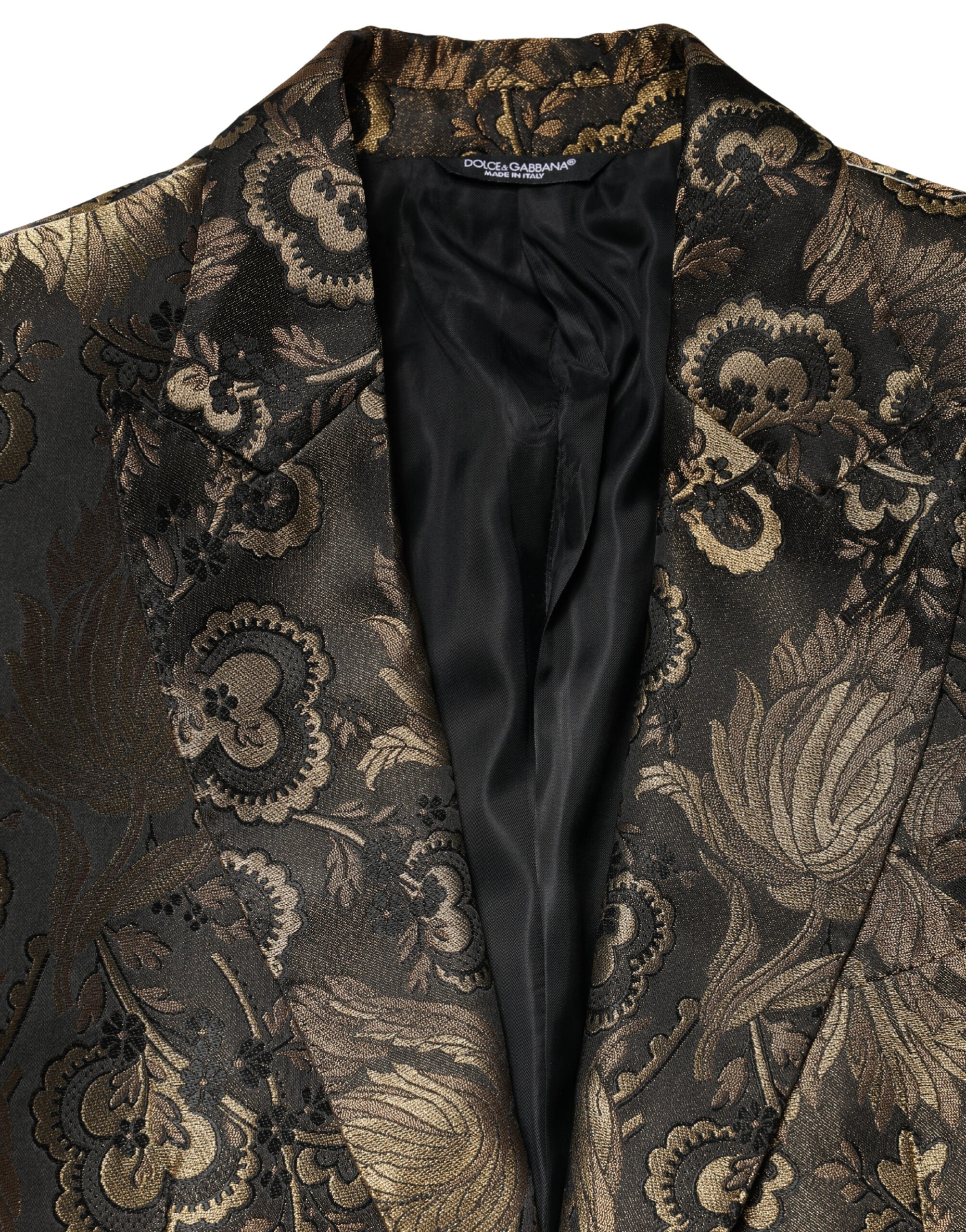 Gold Jacquard Single Breasted Tuxedo Blazer - ventzia