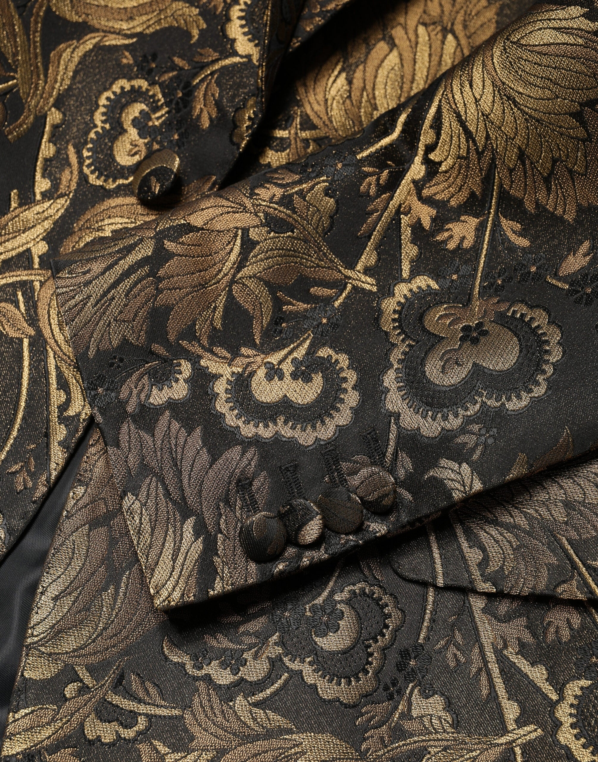 Gold Jacquard Single Breasted Tuxedo Blazer - ventzia
