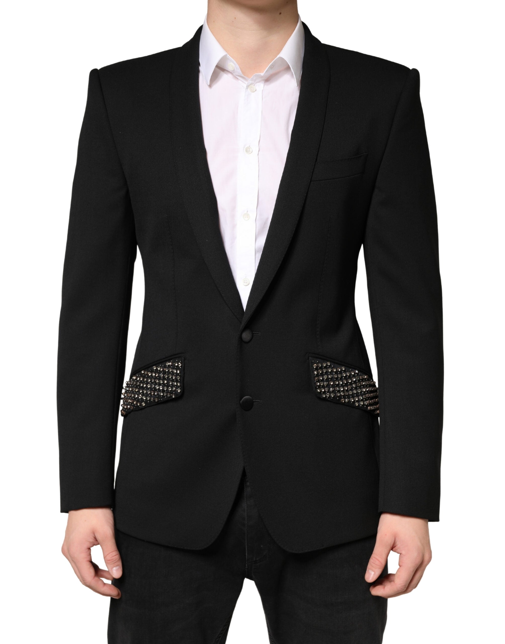 Black Embellished Single Breasted Blazer - ventzia