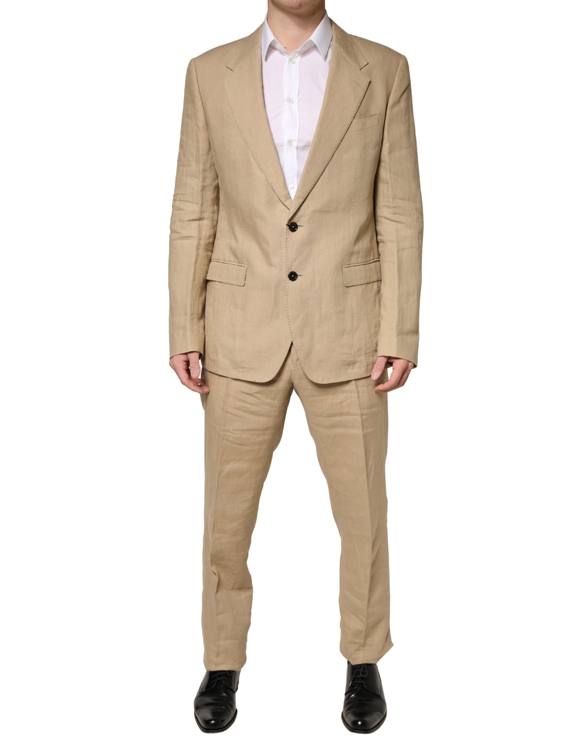 Beige TAORMINA Single Breasted Formal 2 Piece Suit - ventzia