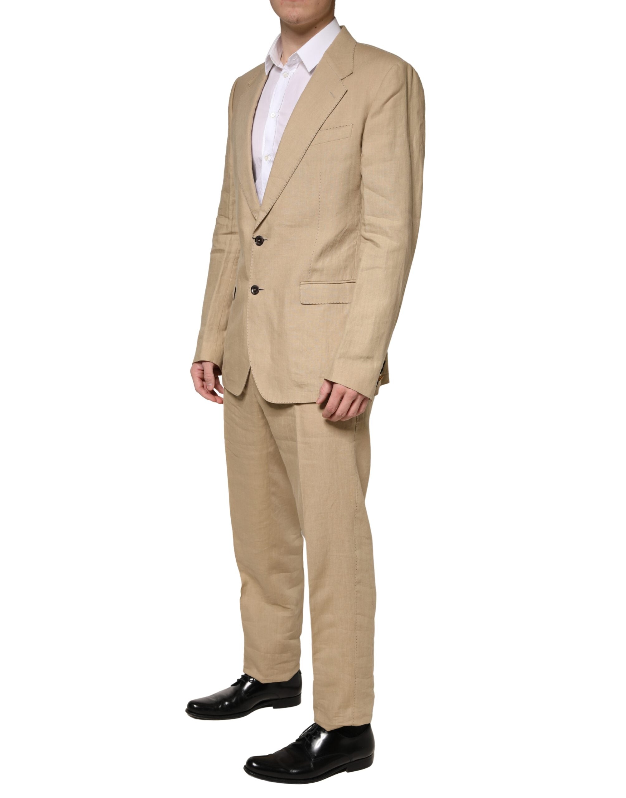 Beige TAORMINA Single Breasted Formal 2 Piece Suit - ventzia