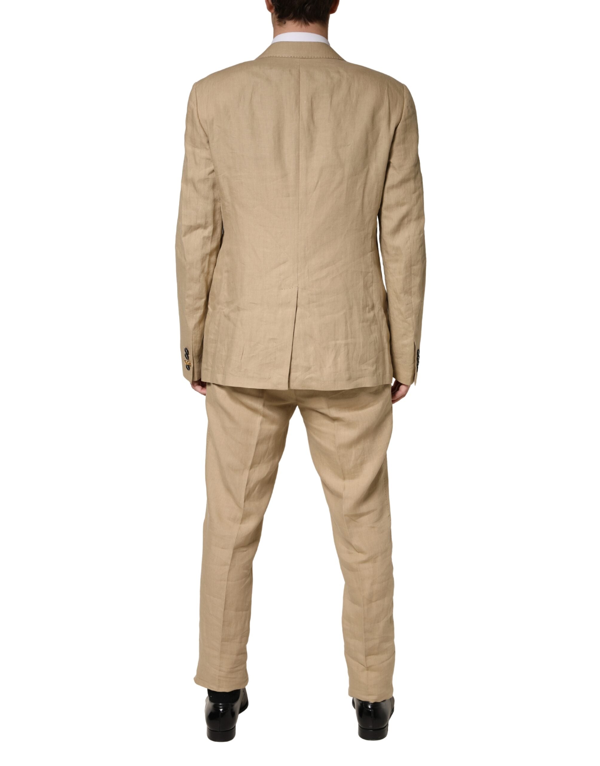 Beige TAORMINA Single Breasted Formal 2 Piece Suit - ventzia