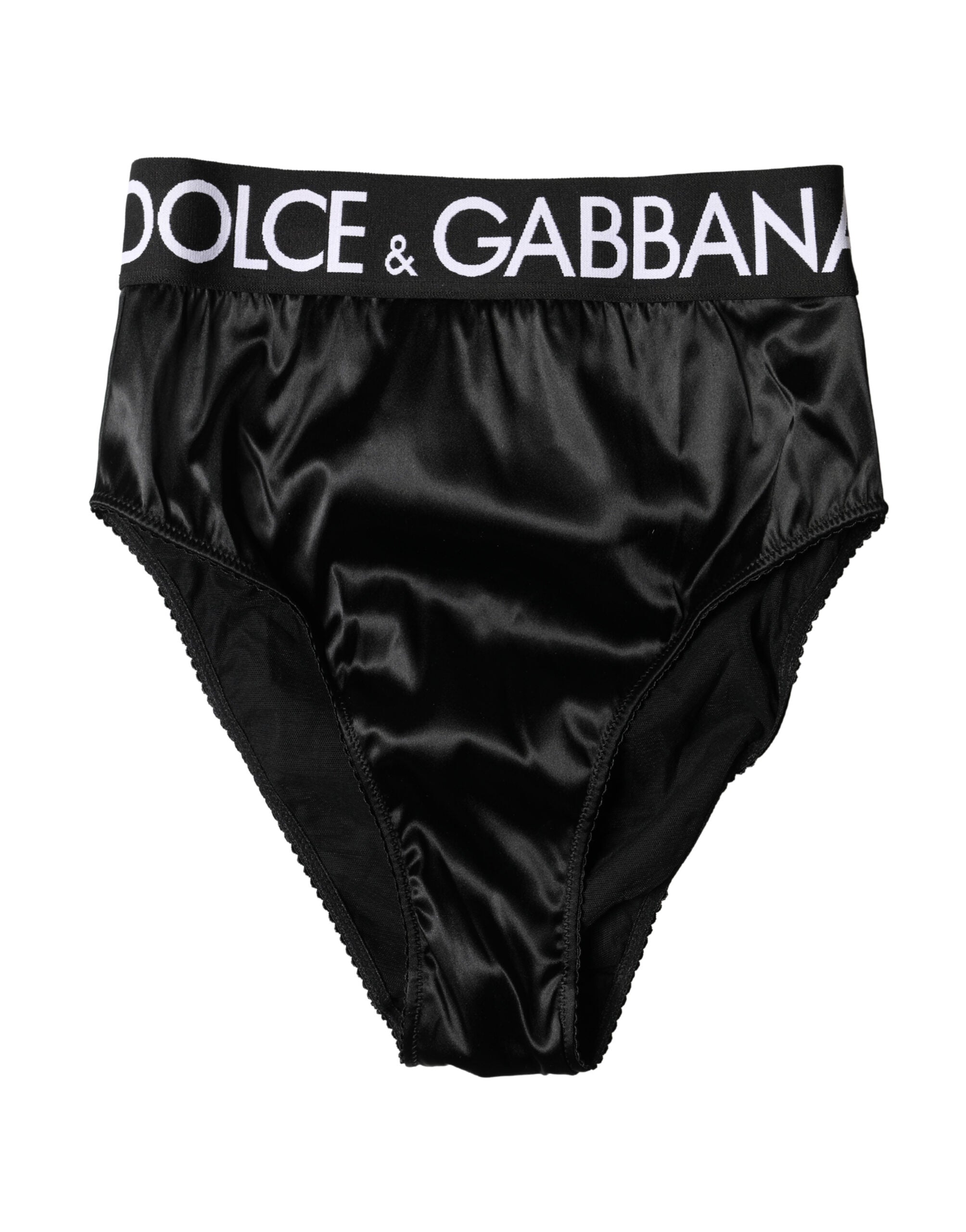 Black Satin High-Waist Brief Logo Women Underwear - ventzia