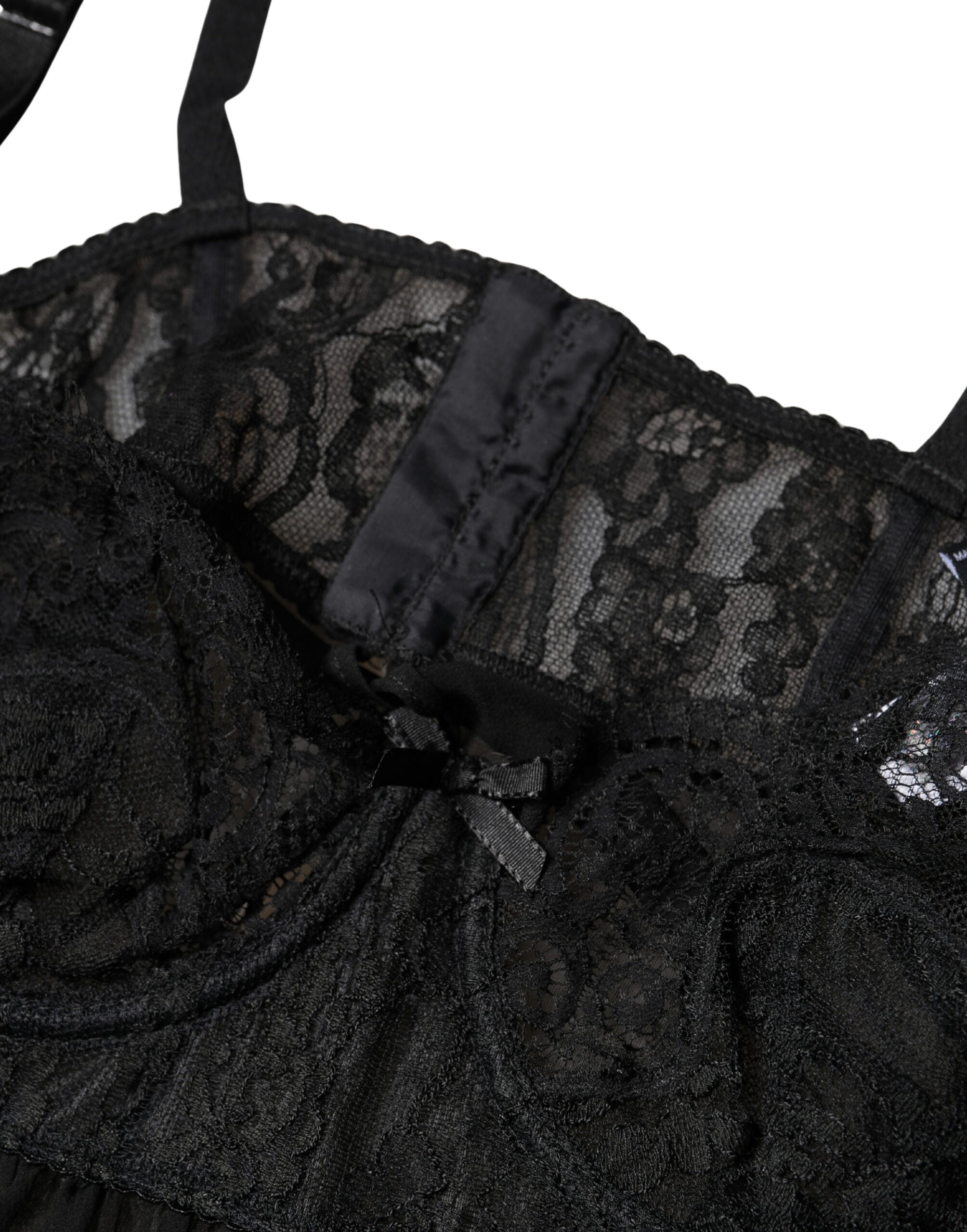 Black Silk Floral Lace Lingerie Top Underwear - ventzia