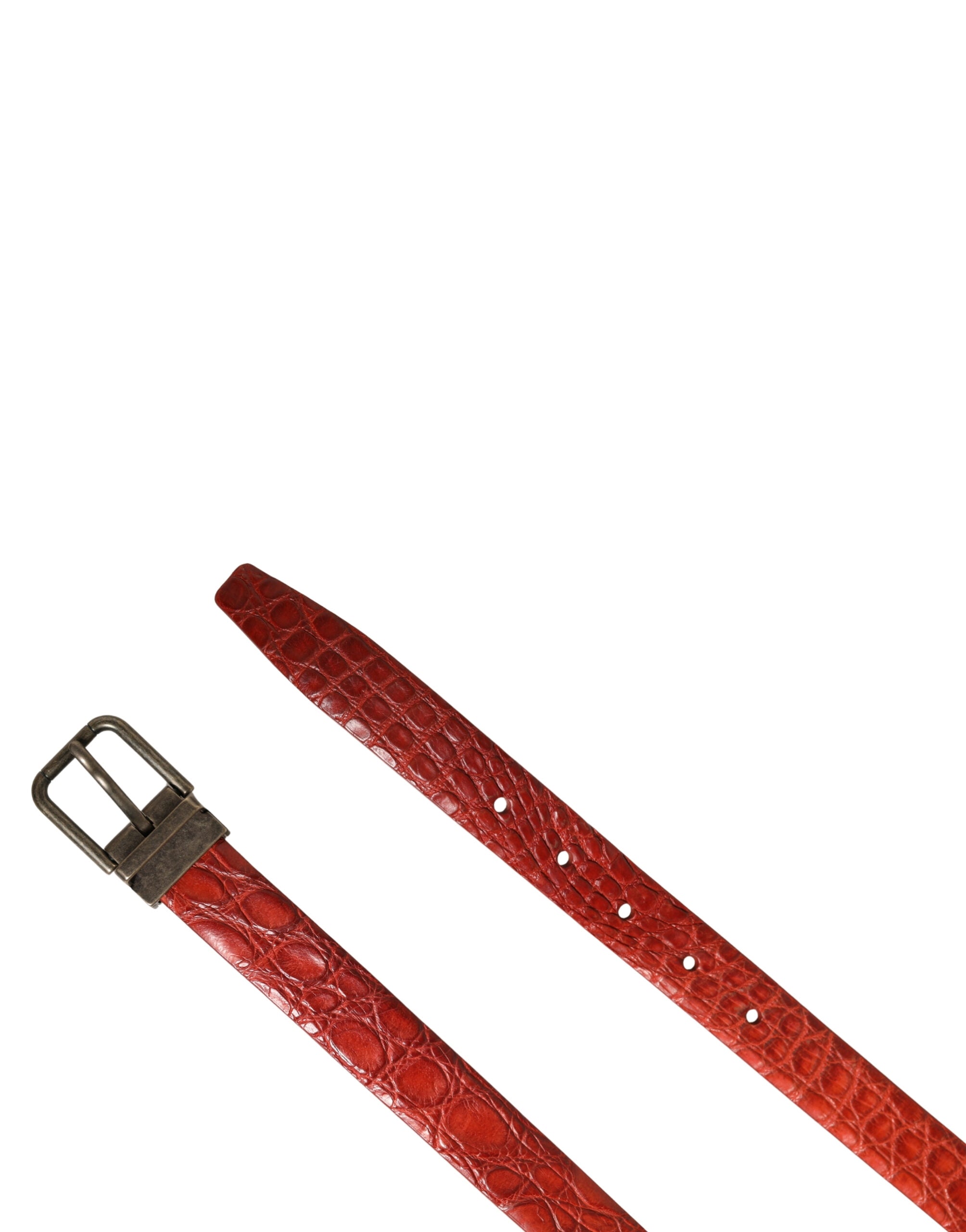 Red Leather Gold Tone Metal Buckle Men Belt - ventzia
