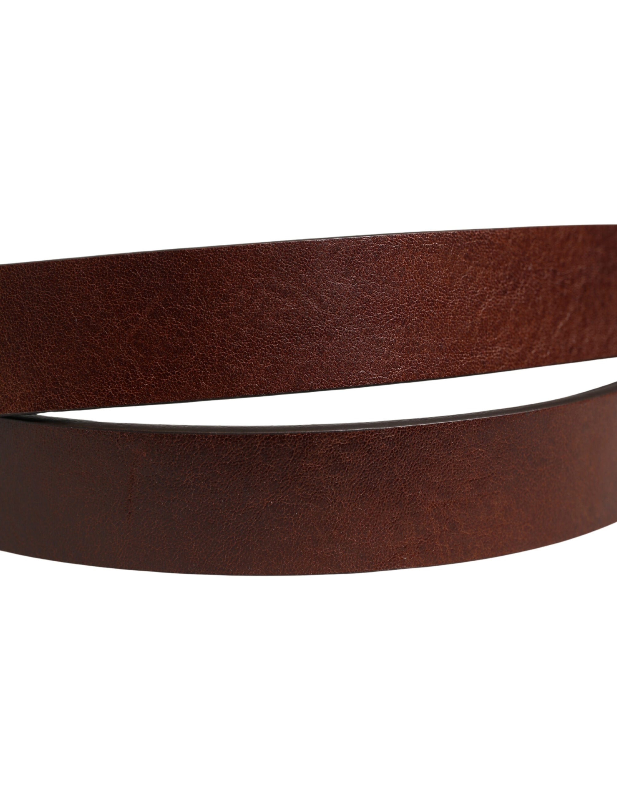 Brown Leather Logo Metal Buckle Men Belt - ventzia