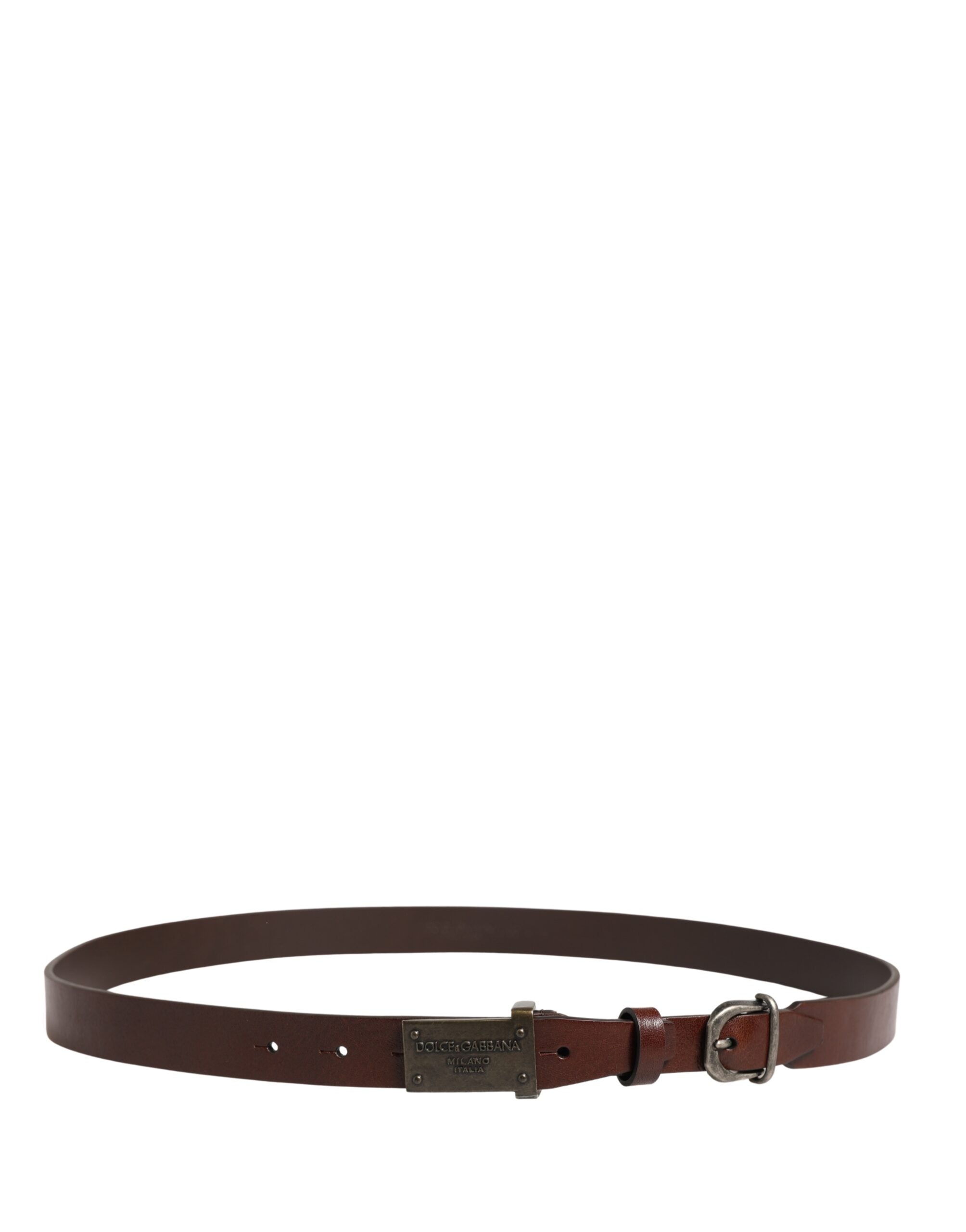 Brown Leather Logo Metal Buckle Men Belt - ventzia