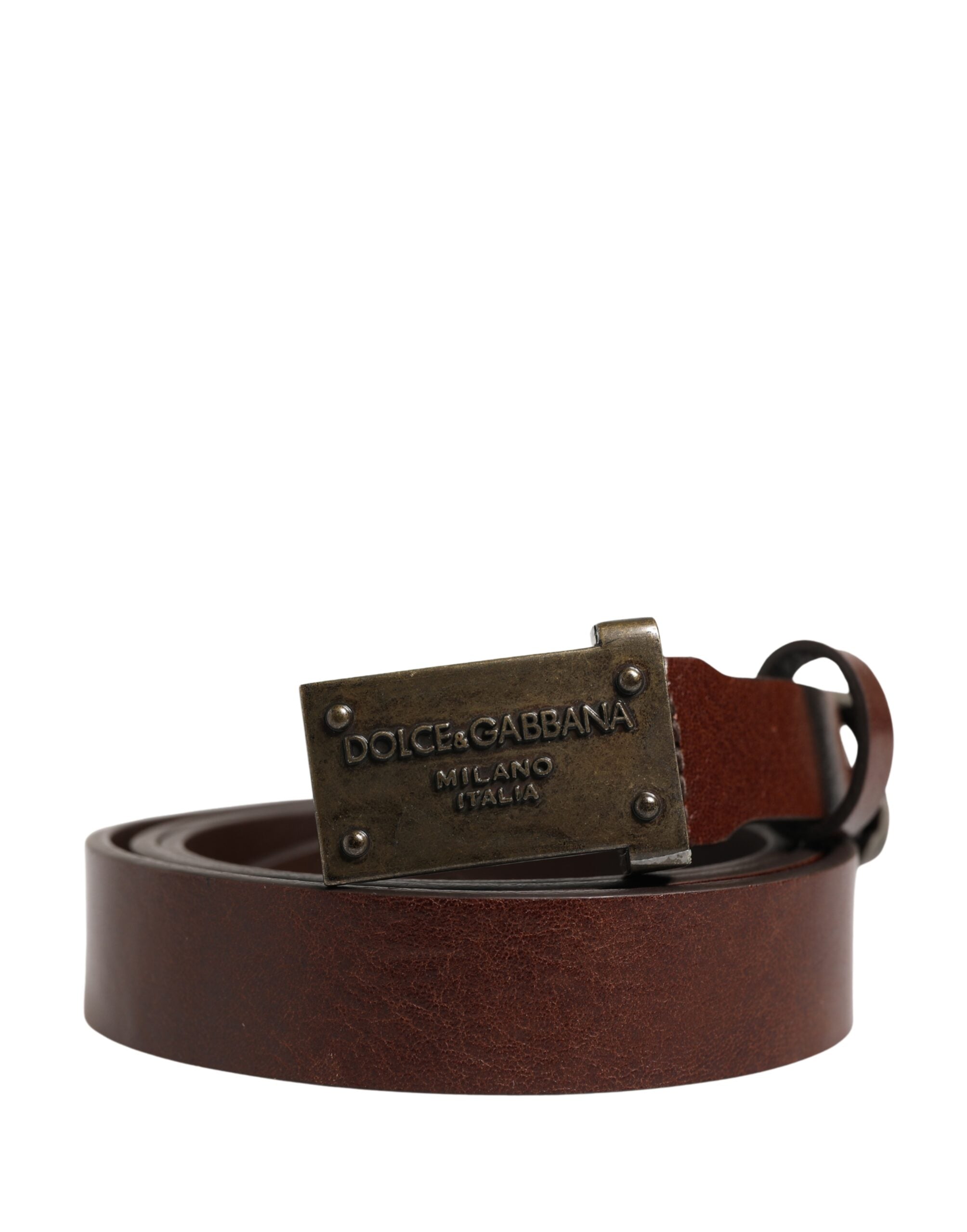 Brown Leather Logo Metal Buckle Men Belt - ventzia
