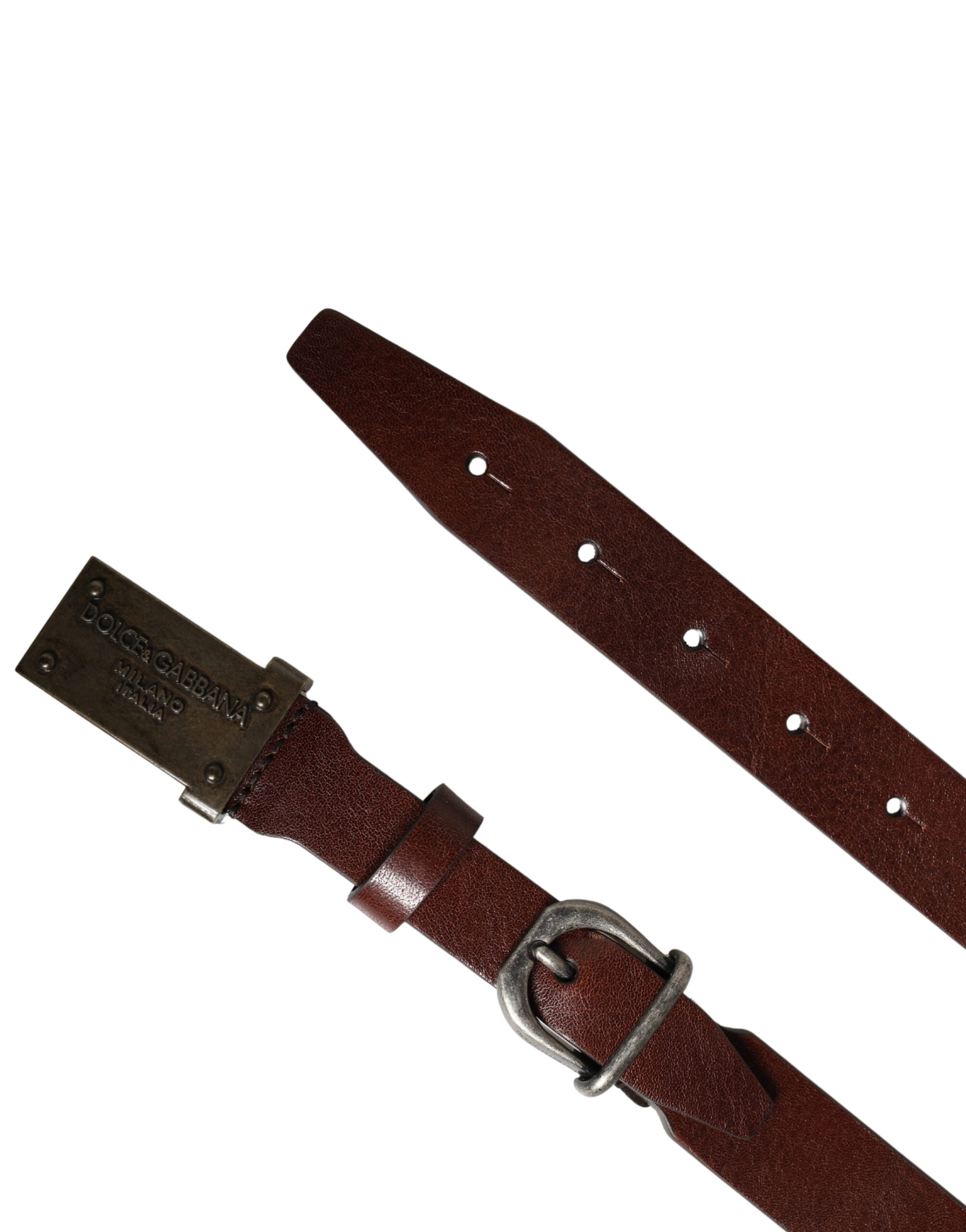 Brown Leather Logo Metal Buckle Men Belt - ventzia