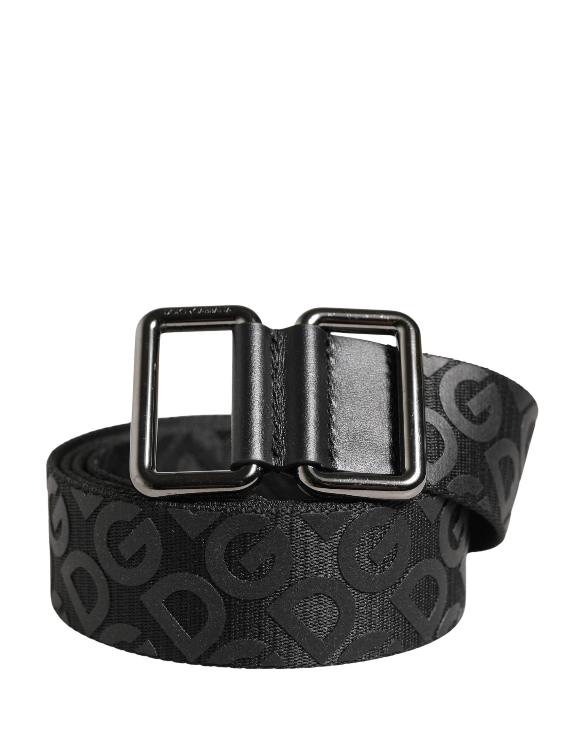 Black Logo Monogram Silver Metal Buckle Belt - ventzia