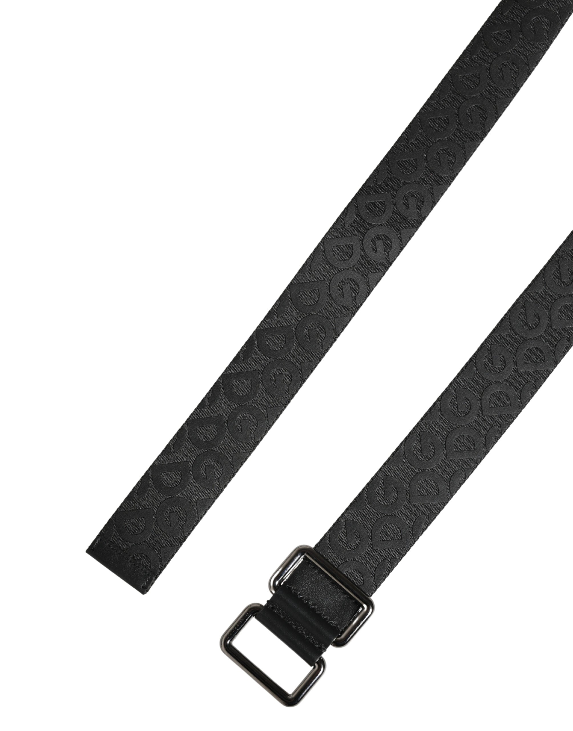 Black Logo Monogram Silver Metal Buckle Belt - ventzia