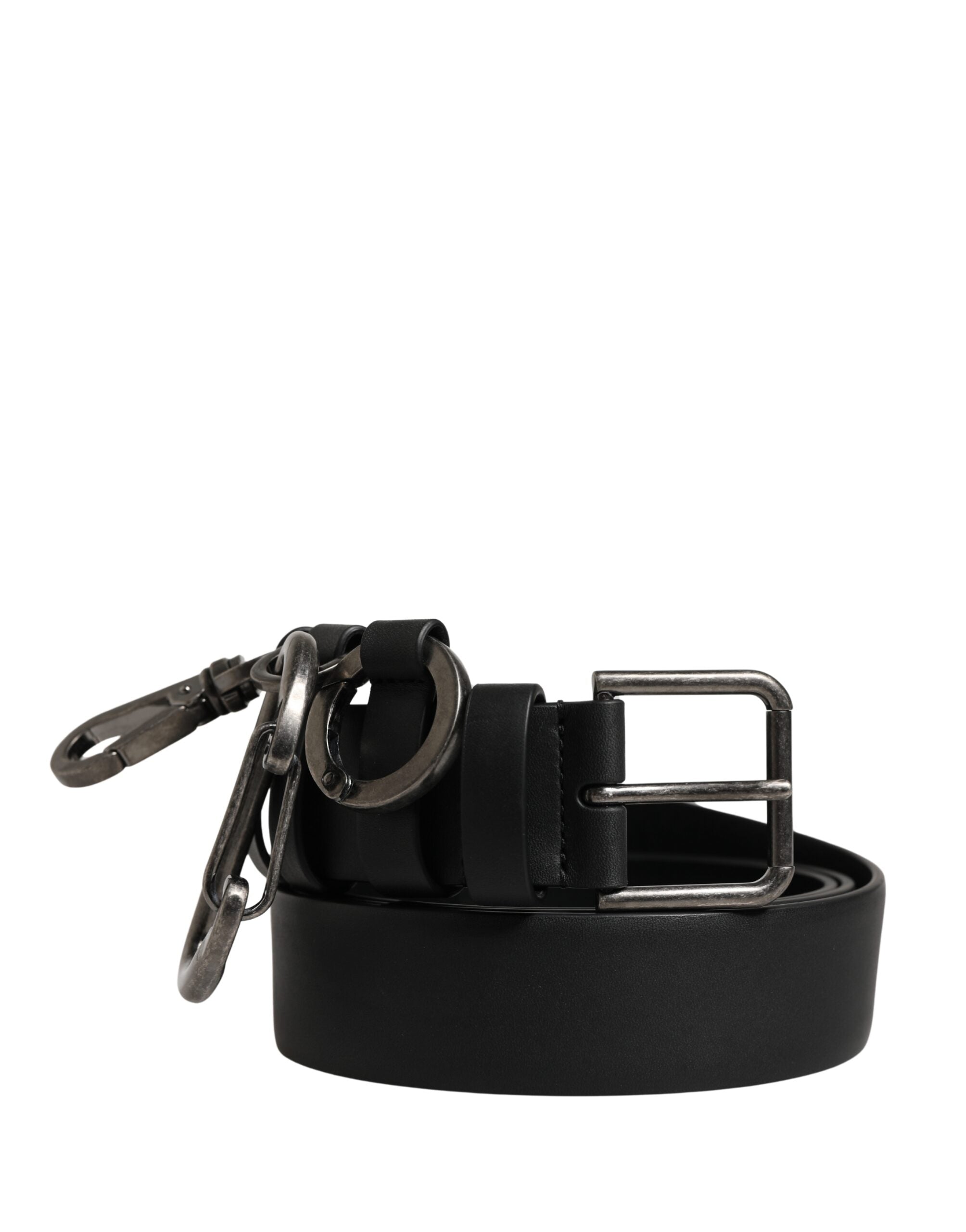 Black Calf Leather Silver Metal Buckle Belt - ventzia