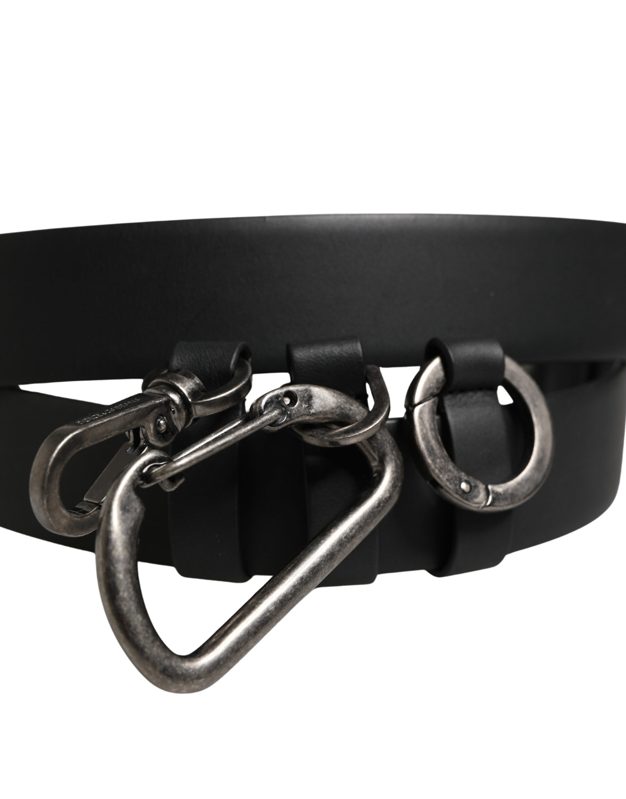 Black Calf Leather Silver Metal Buckle Belt - ventzia