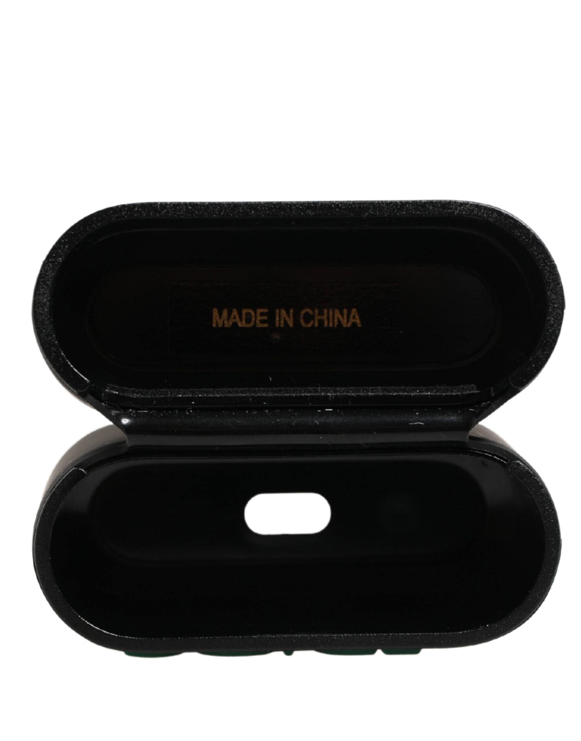 Black PVC Embossed Logo Flip Holder Women Airpods Case - ventzia