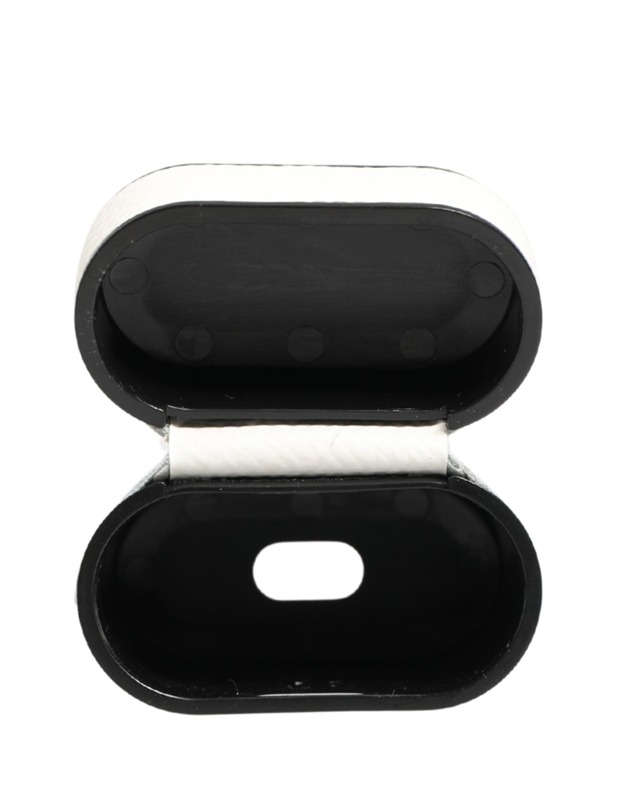 White Calf Leather Logo Flip Holder Strap Airpods Case - ventzia