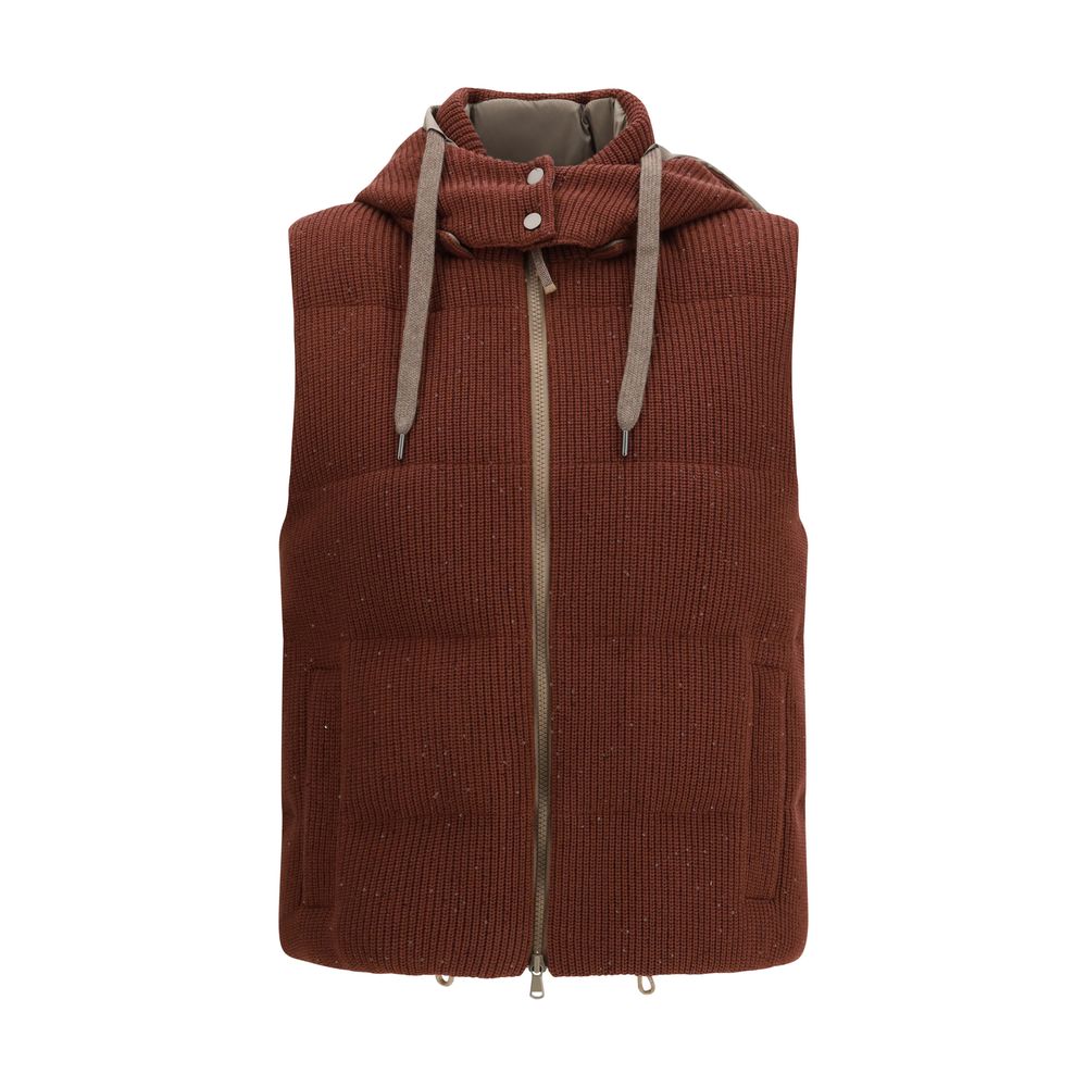 Brown Cotton Sleveless Jacket - ventzia