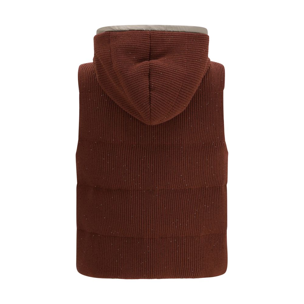 Brown Cotton Sleveless Jacket - ventzia