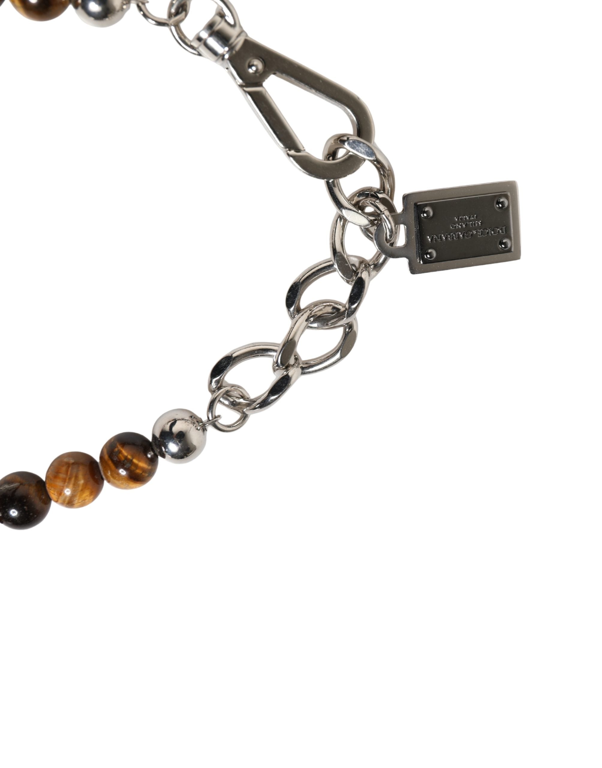 Silver Tone Brass Chain Beaded Gem DG Logo Bracelet - ventzia