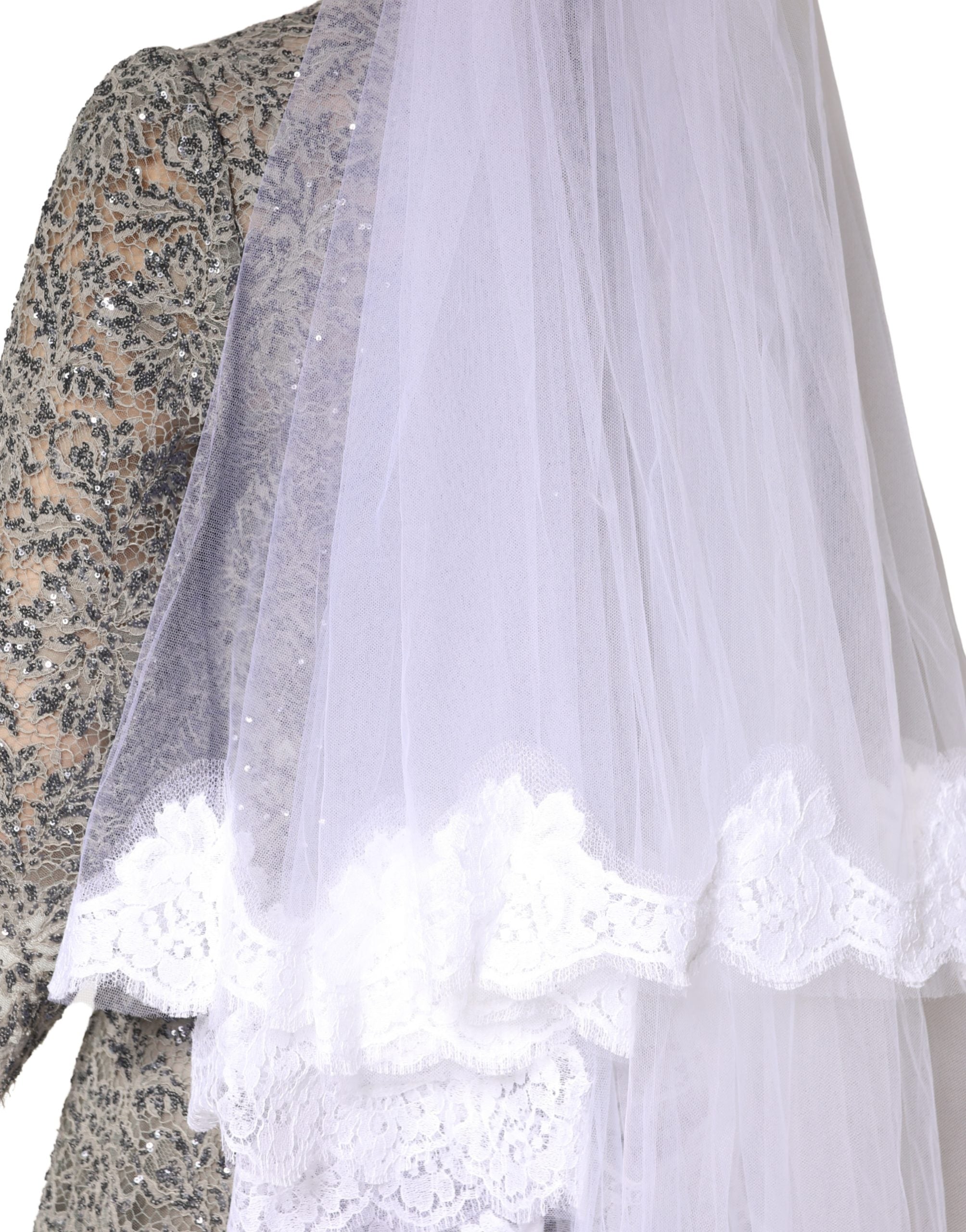 White Floral LaceNylon Floor Length 3M Long Veil - ventzia